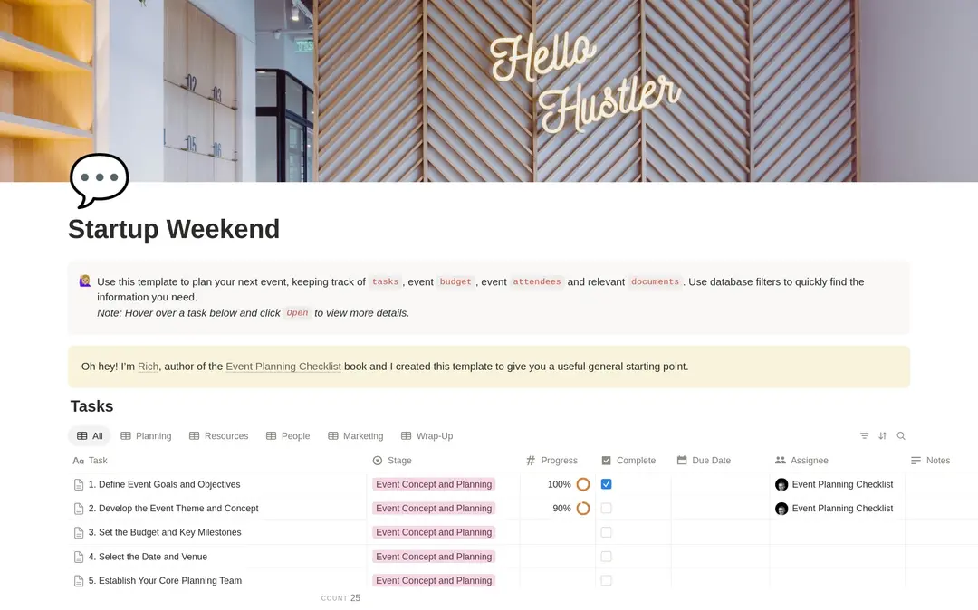 Startup Weekend Planning Checklist preview