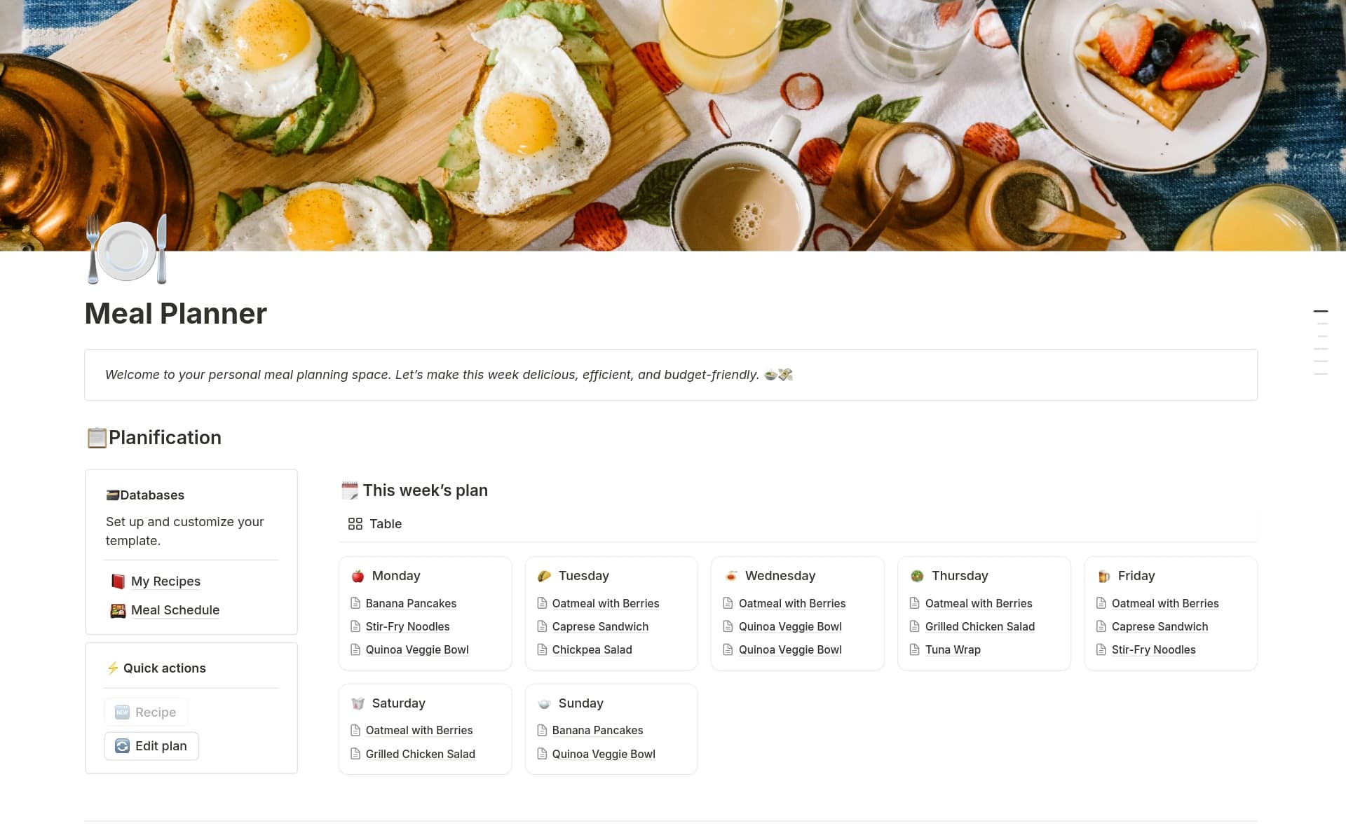 A template preview for Meal Planner