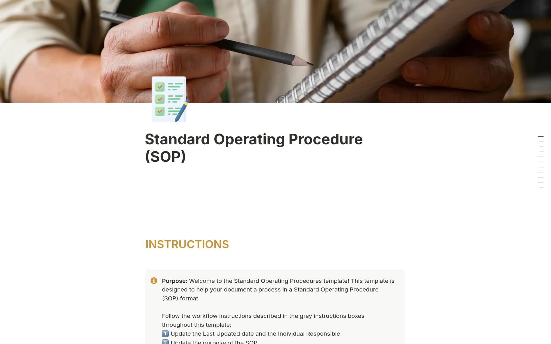 A template preview for Standard operating procedure (SOP)