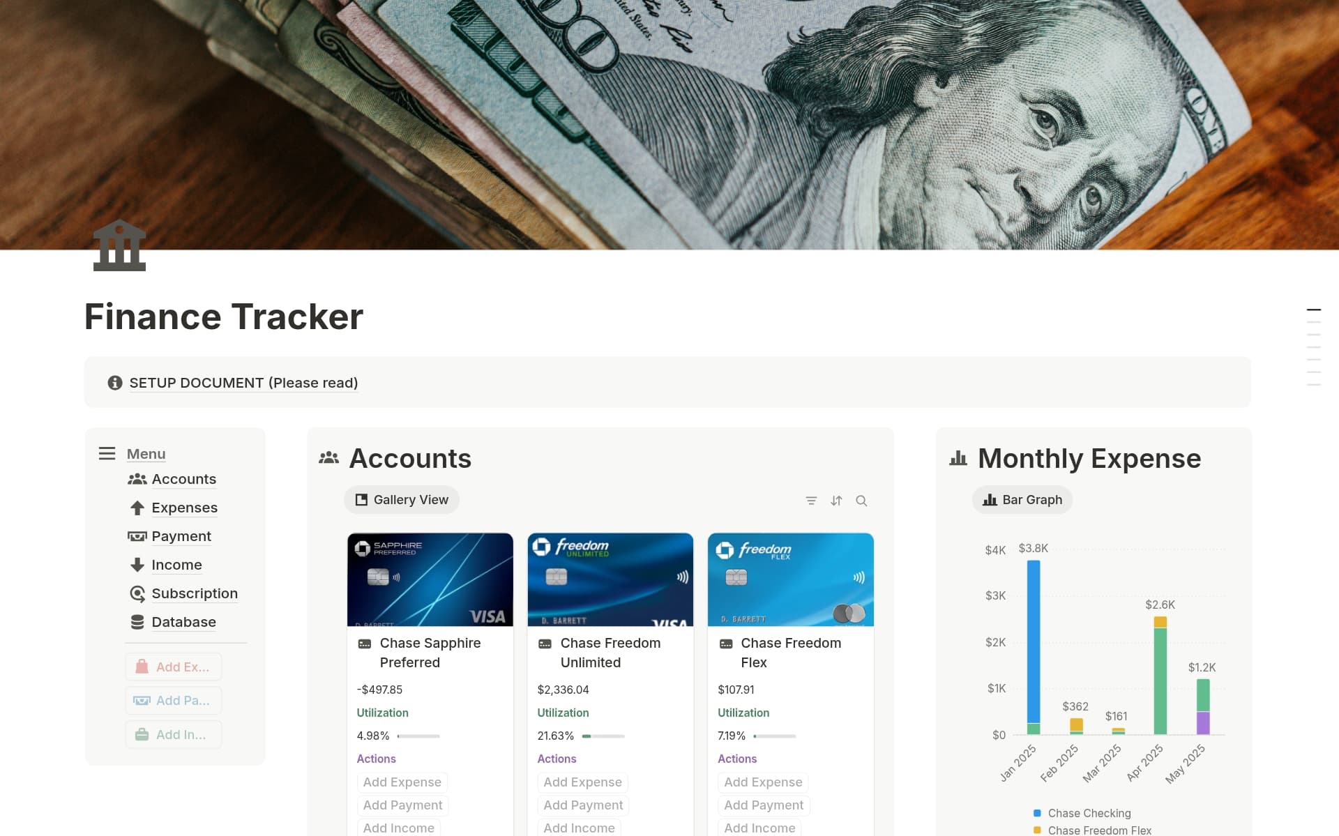 A template preview for Finance Tracker