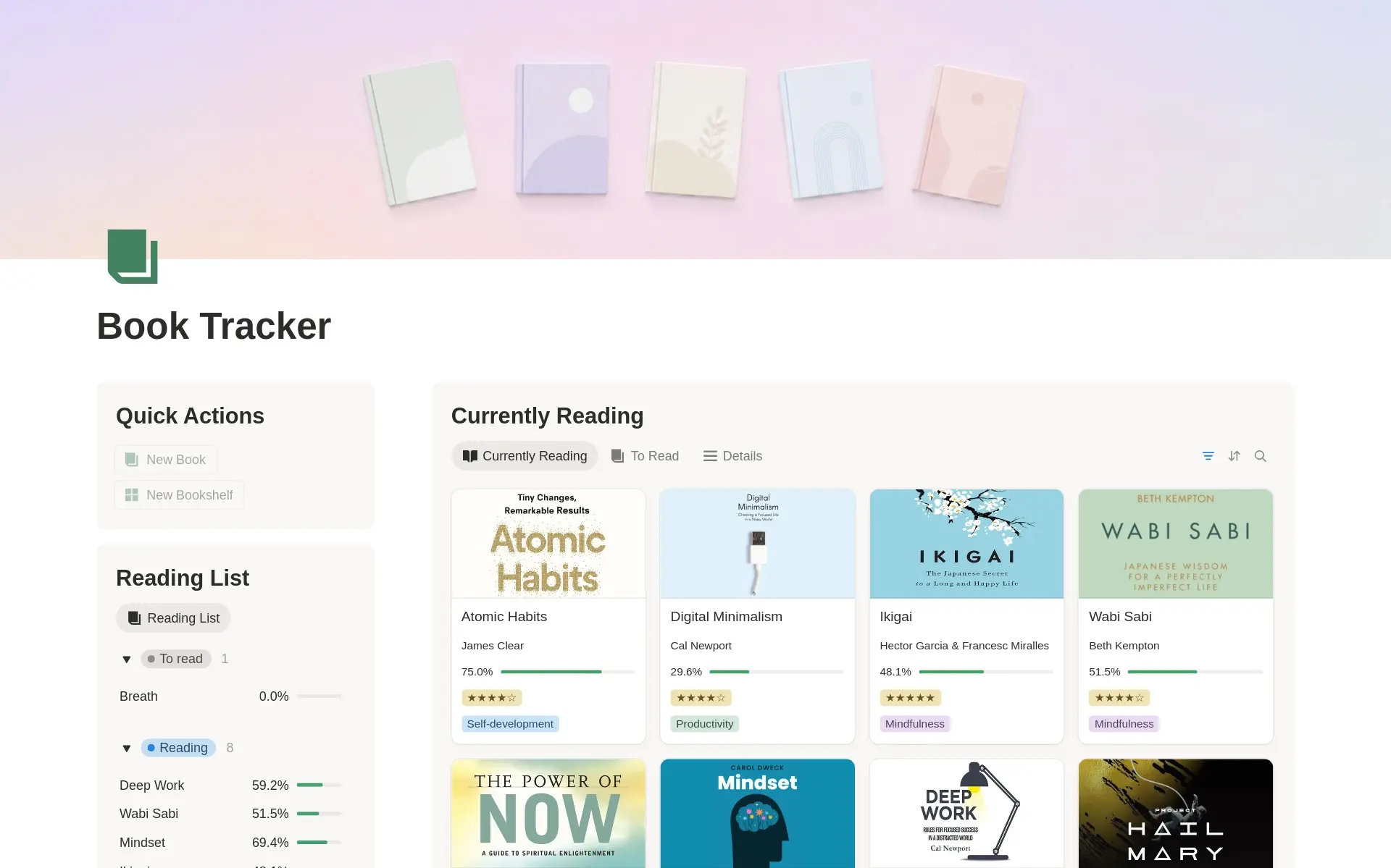 Book Tracker & Reading List Library template preview