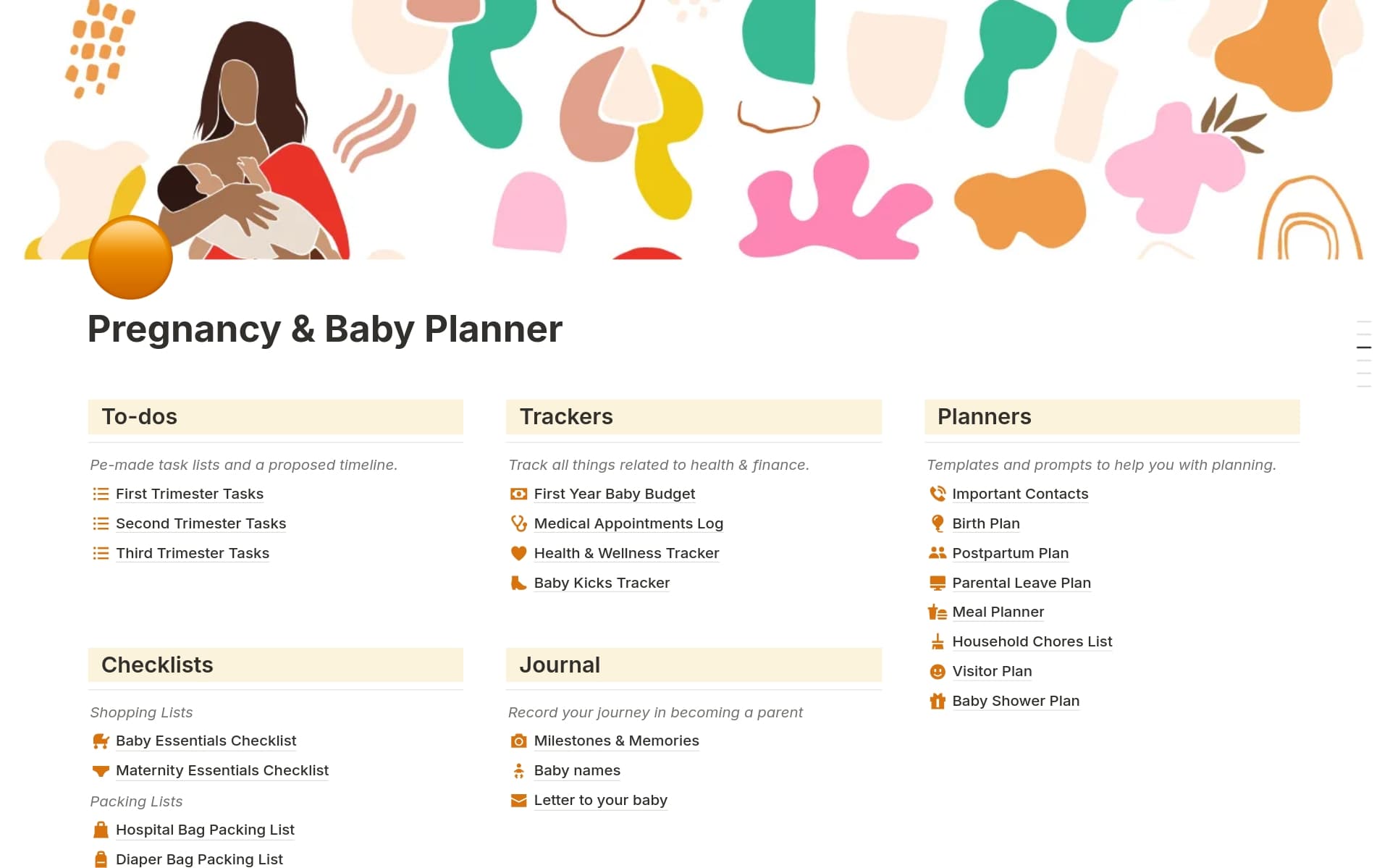 A template preview for Pregnancy & Baby Planner