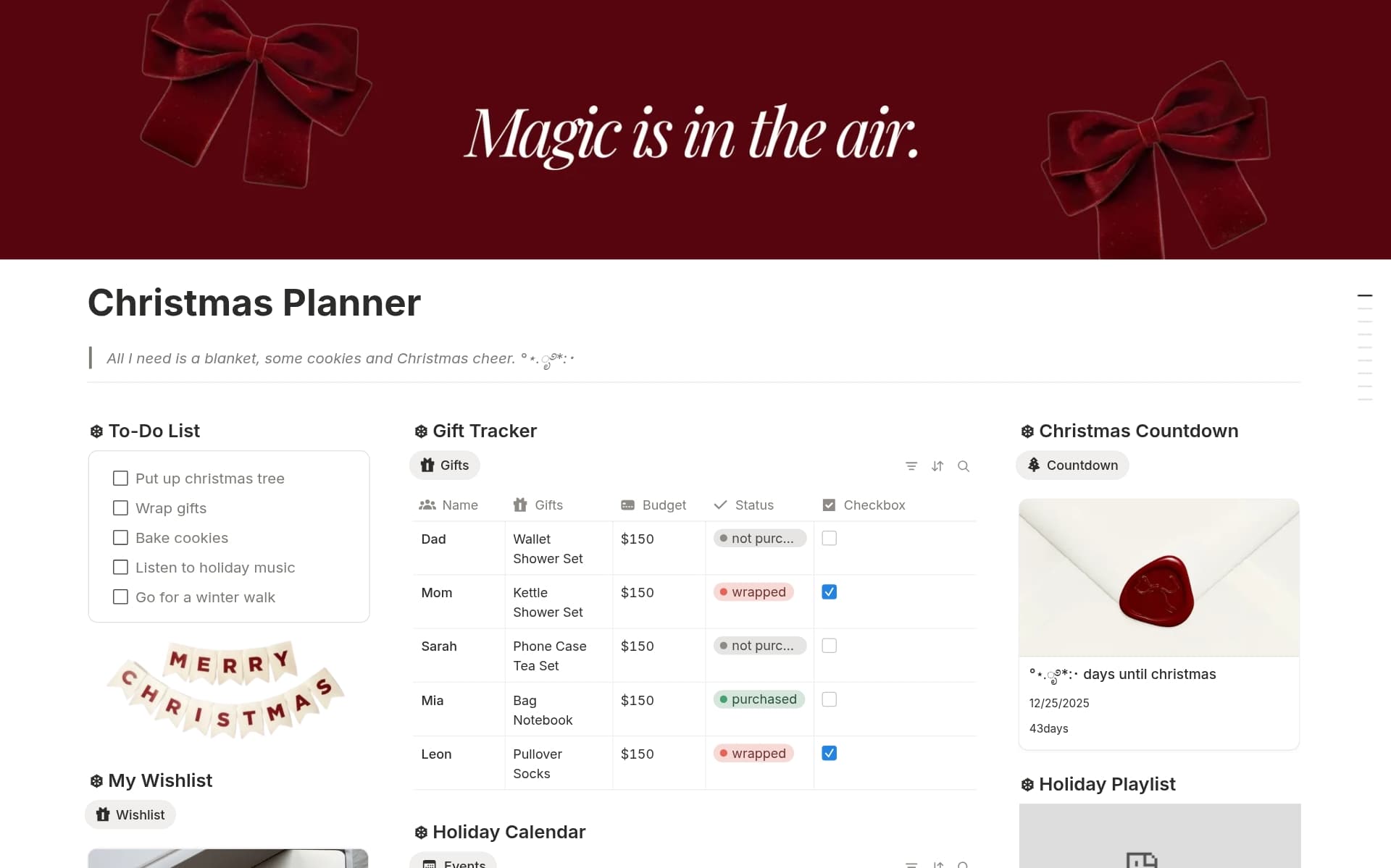 A template preview for Christmas Planner | Holiday Planner