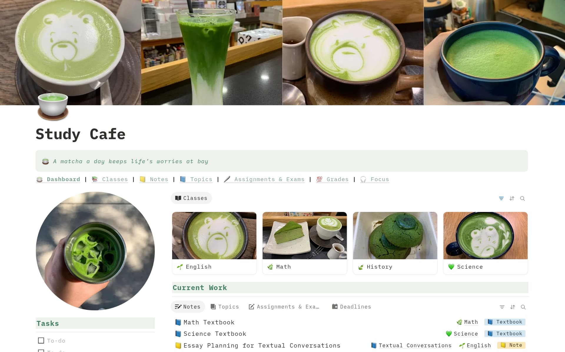 A template preview for Matcha Study Planner