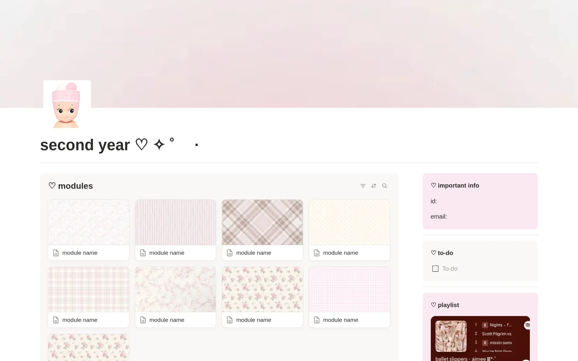 Aesthetic University Workspace template preview