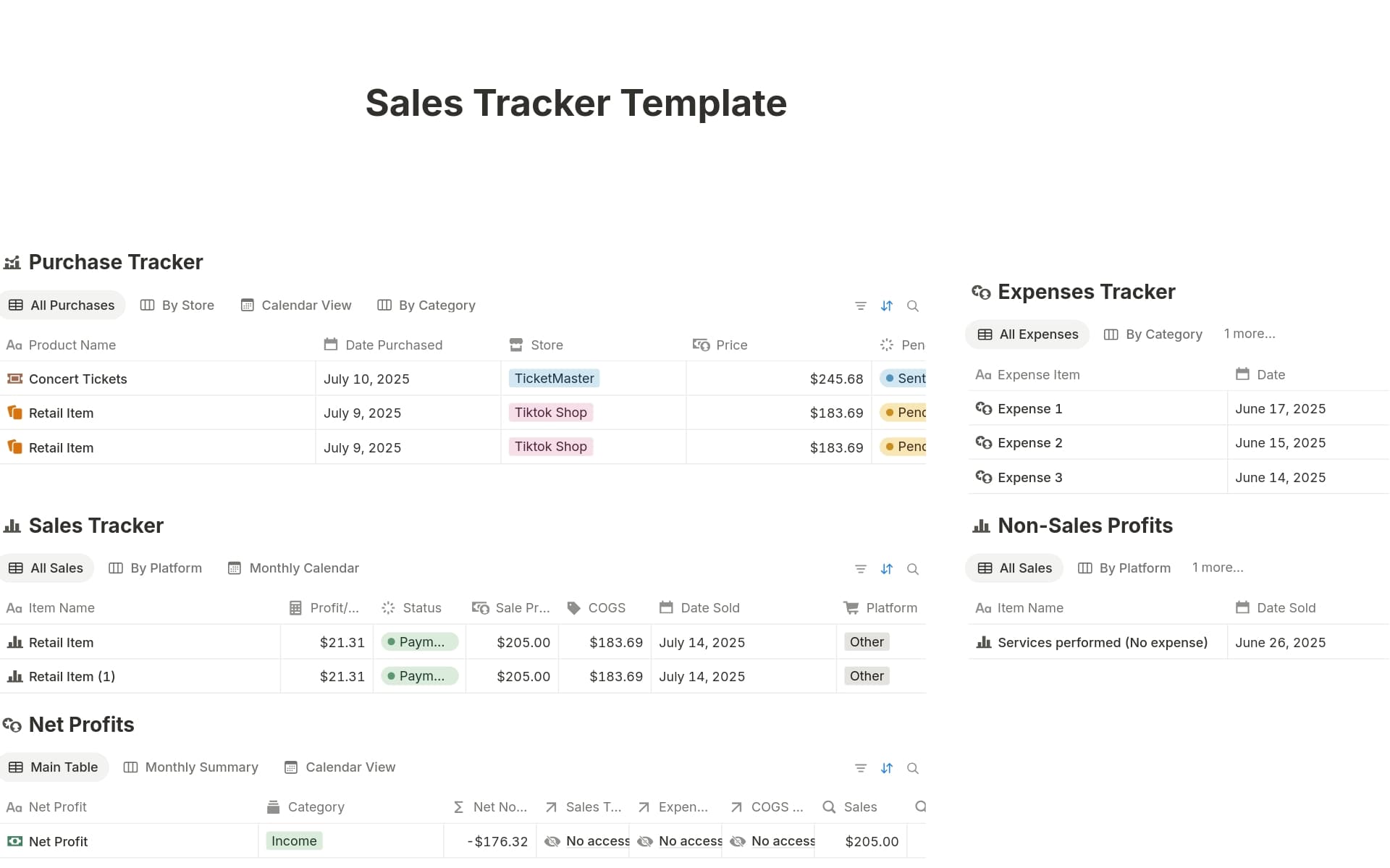 A template preview for Sales Tracker