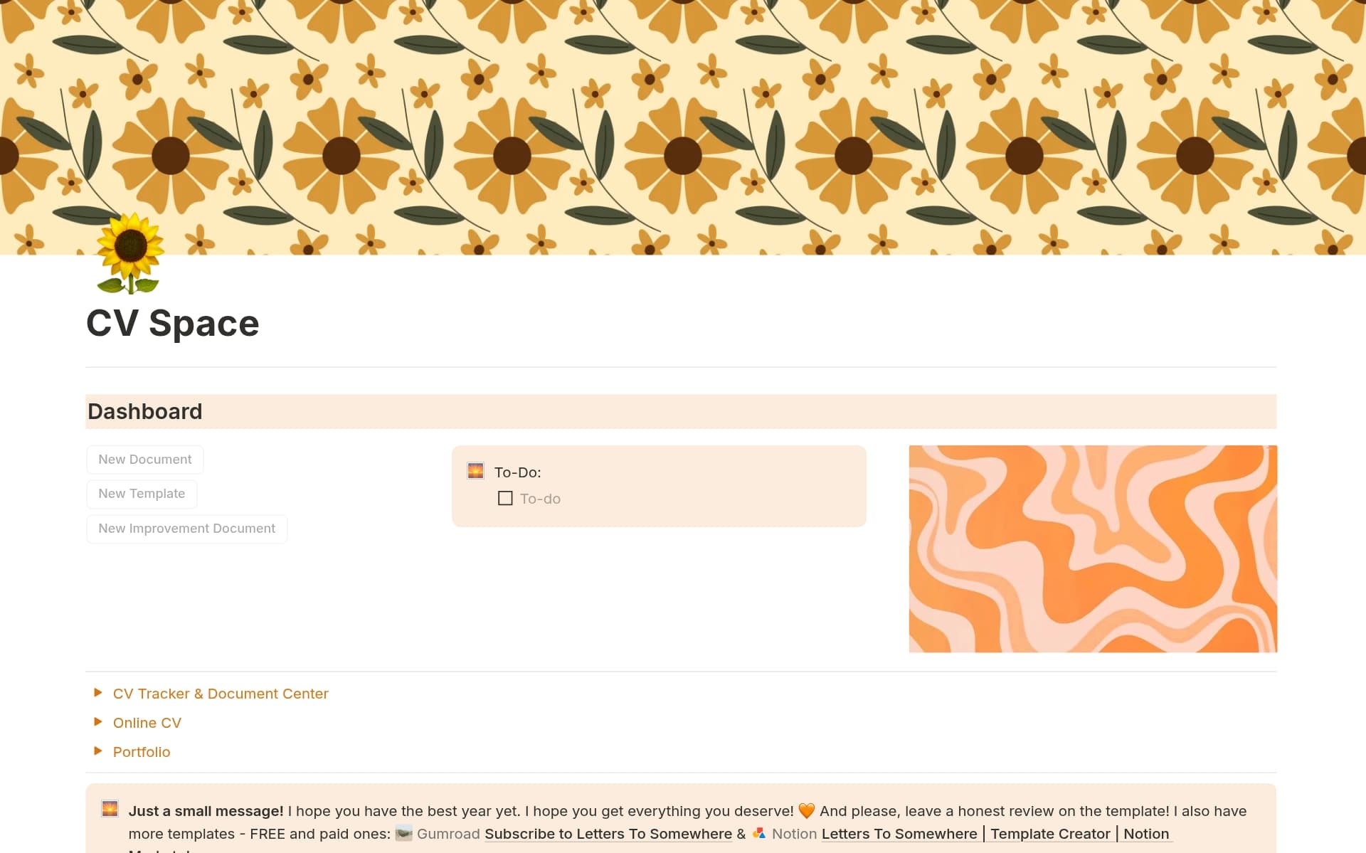 A template preview for CV Space
