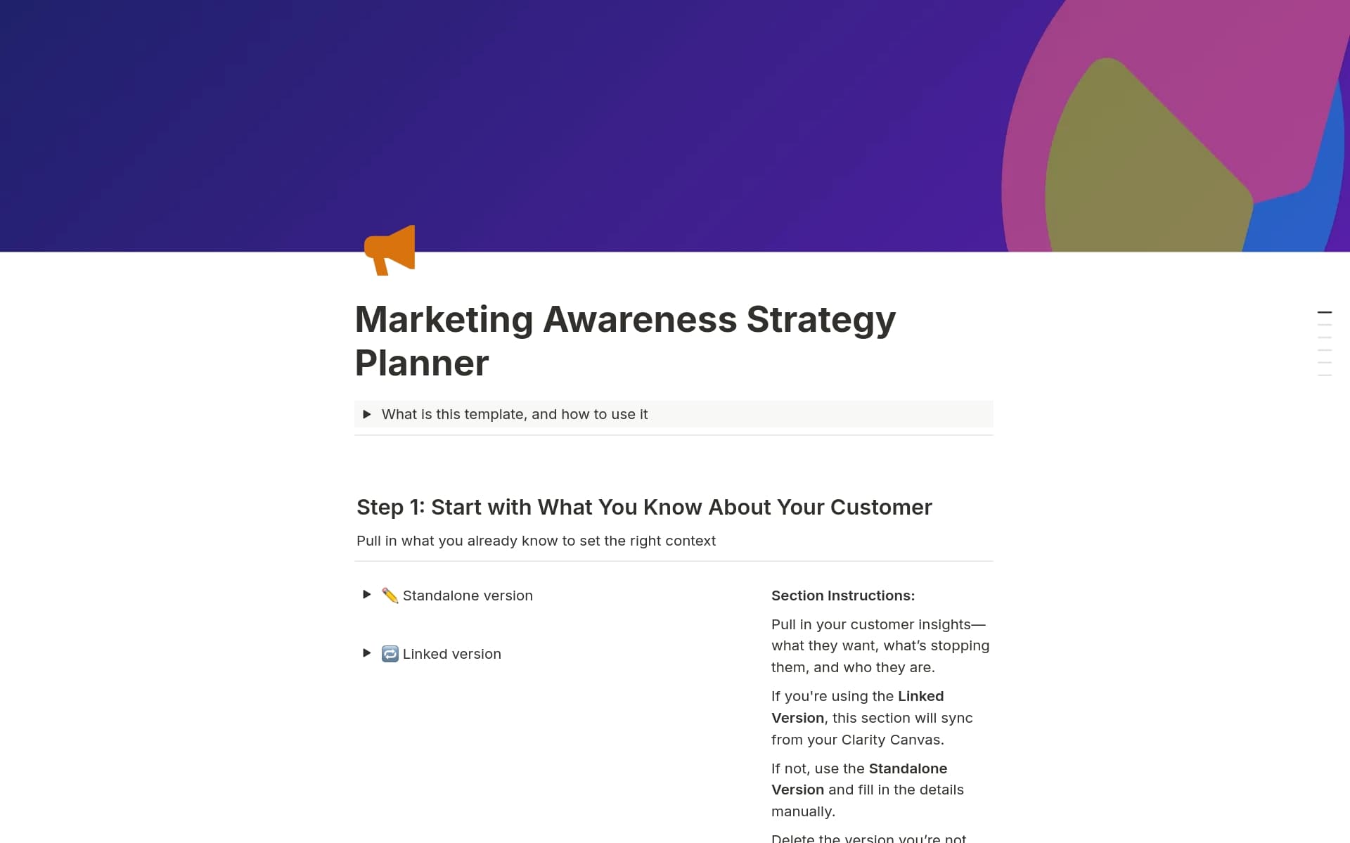 A template preview for Marketing Awareness Strategy Planner