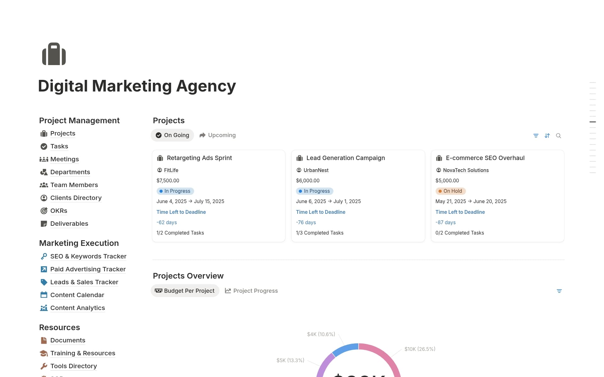 Digital Marketing Agency OS – Run your entire agency all-in-one powerful, customizable workspace.
Designed for digital agencies, freelancers, small teams... This all-in-one Notion workspace helps you manage projects, marketing, clients, team, finances, resources, and more — all