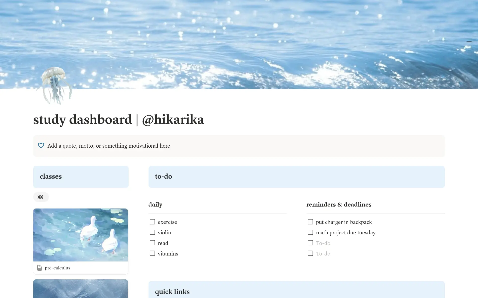 Study dashboard template preview