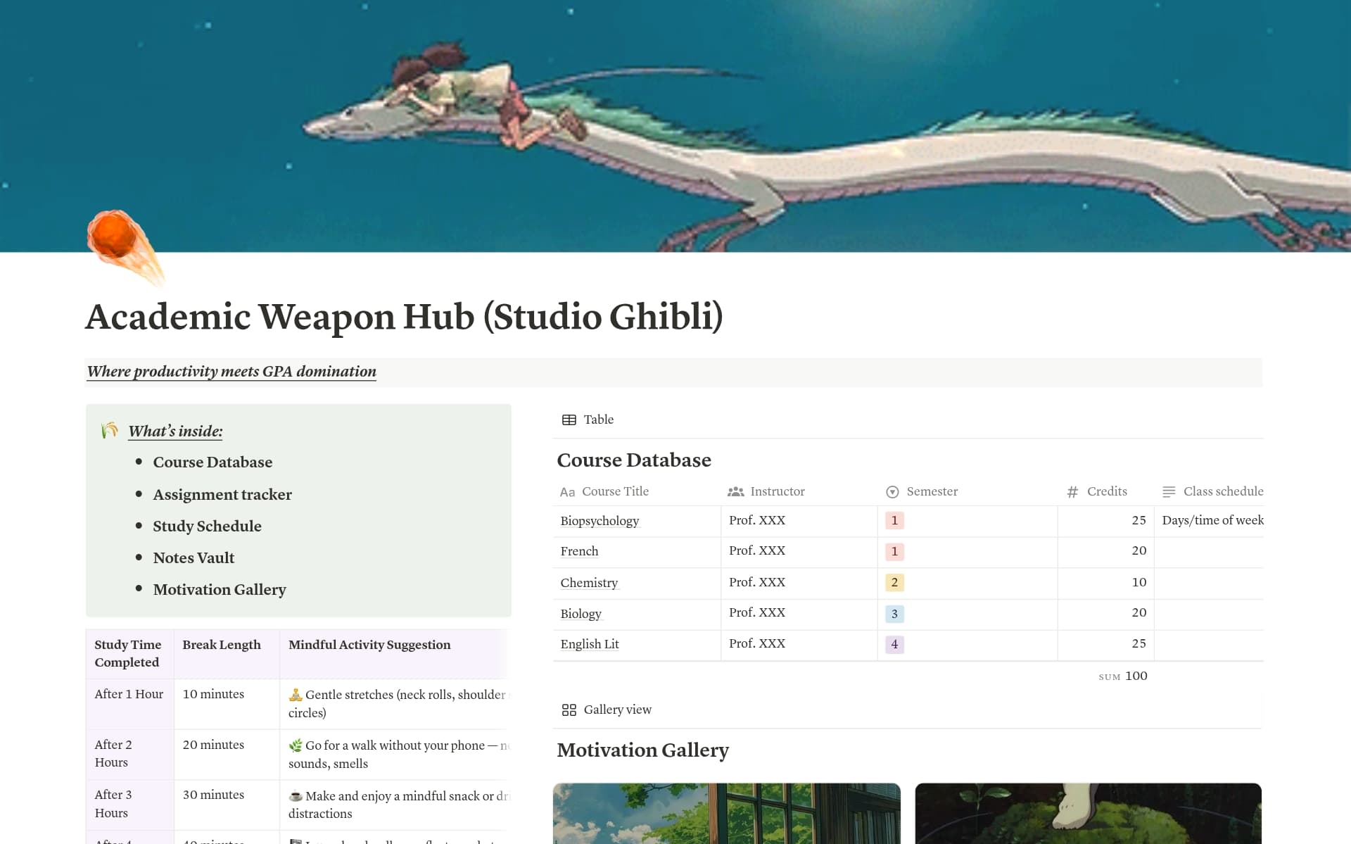 A template preview for Academic Weapon Hub-Studio Ghibli