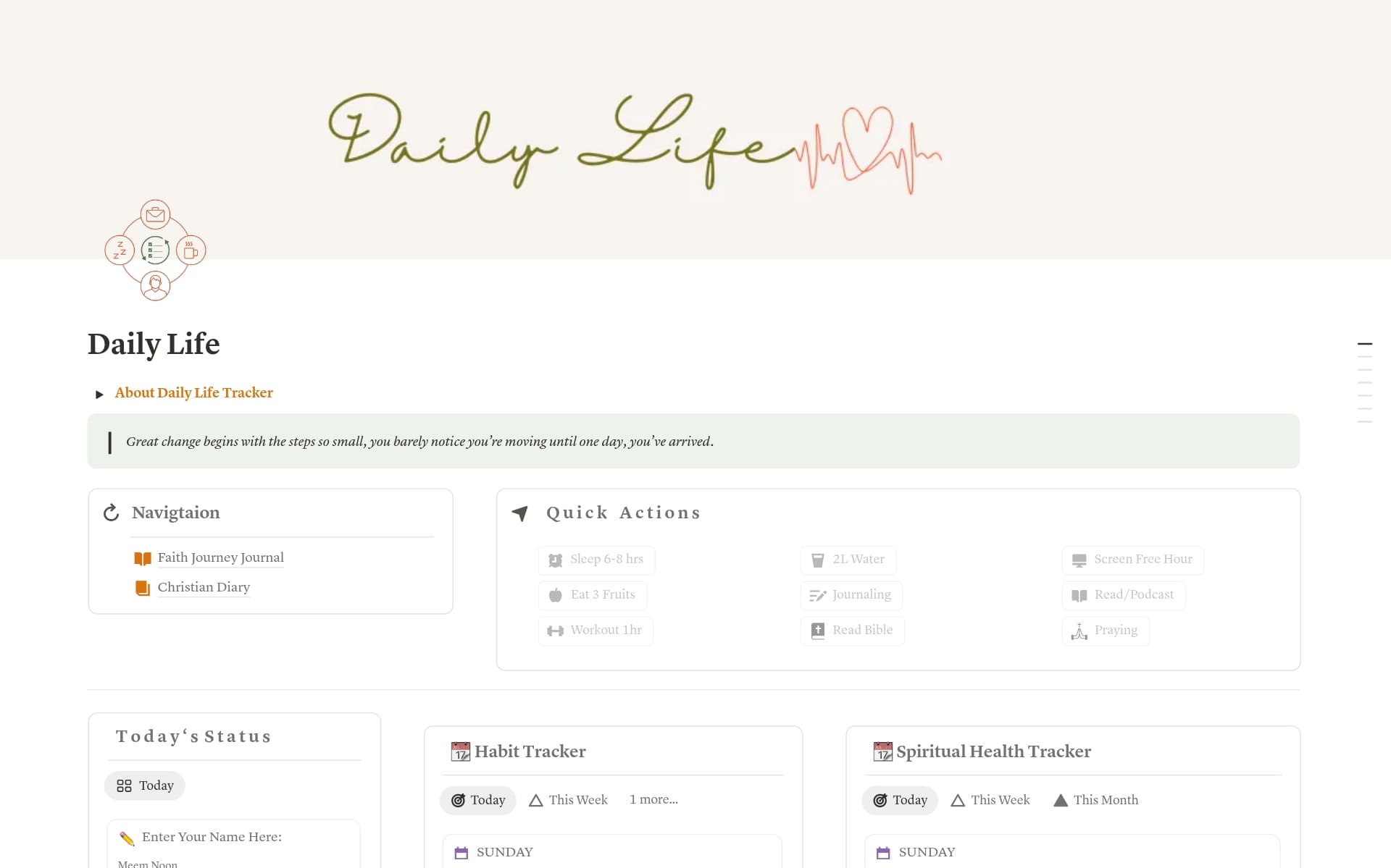 A template preview for Daily Life – Christian Habit Tracker & Journaling