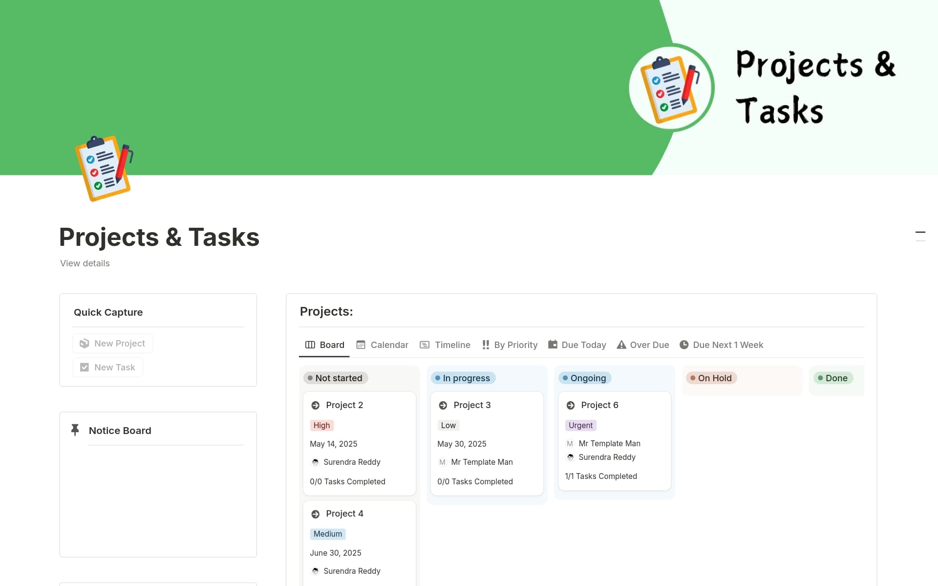 A template preview for Projects & Tasks