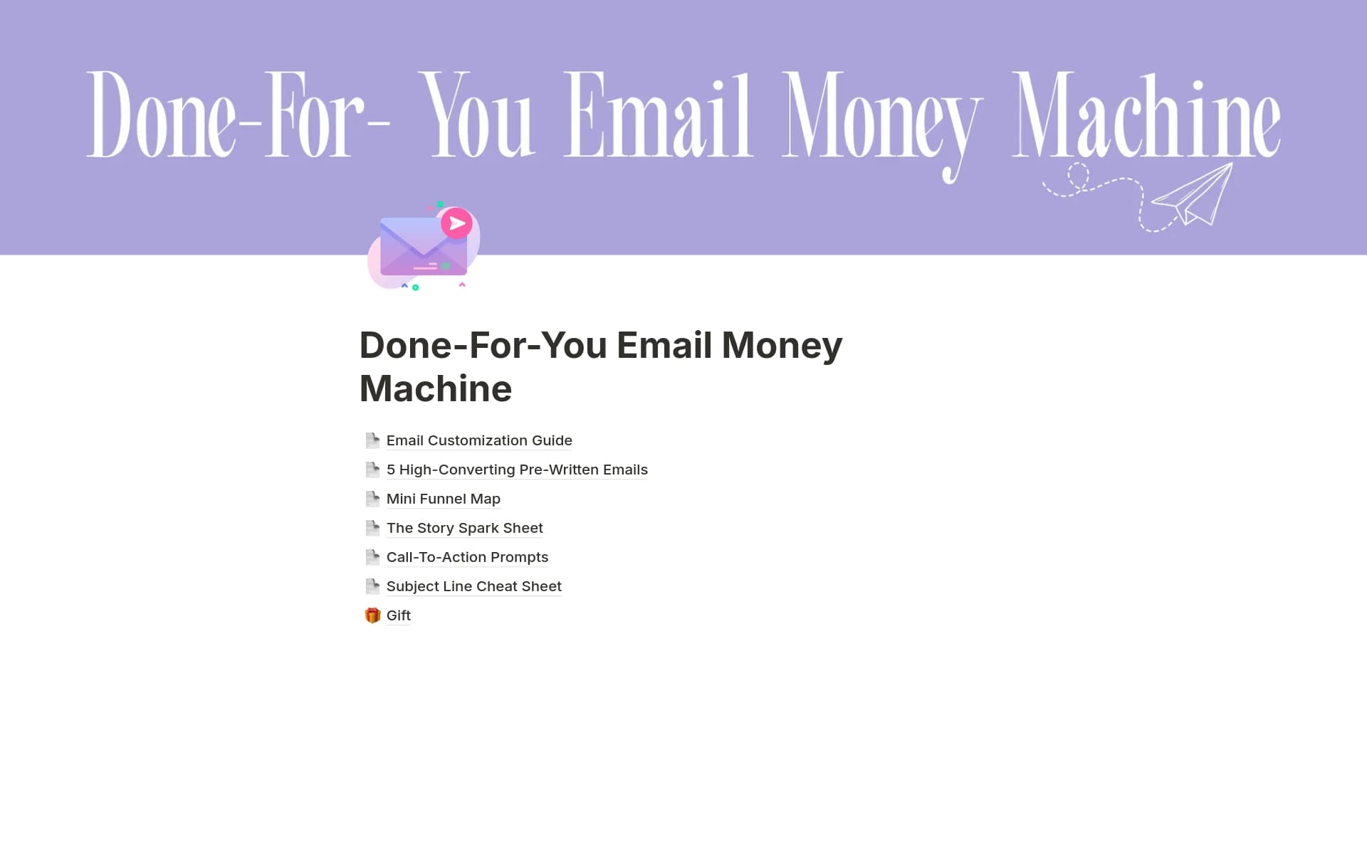 A template preview for Done for you email money machine