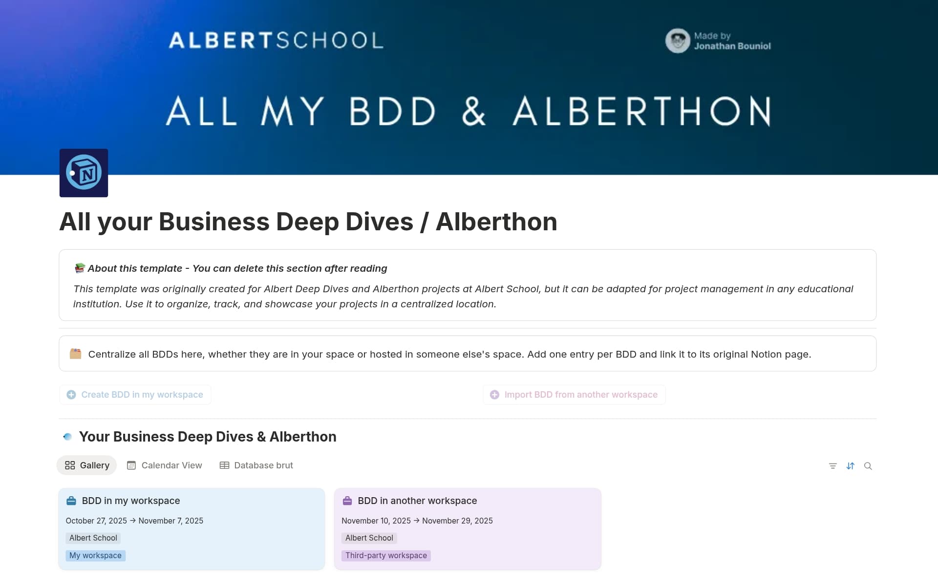 A template preview for Albert School Business Deep Dives