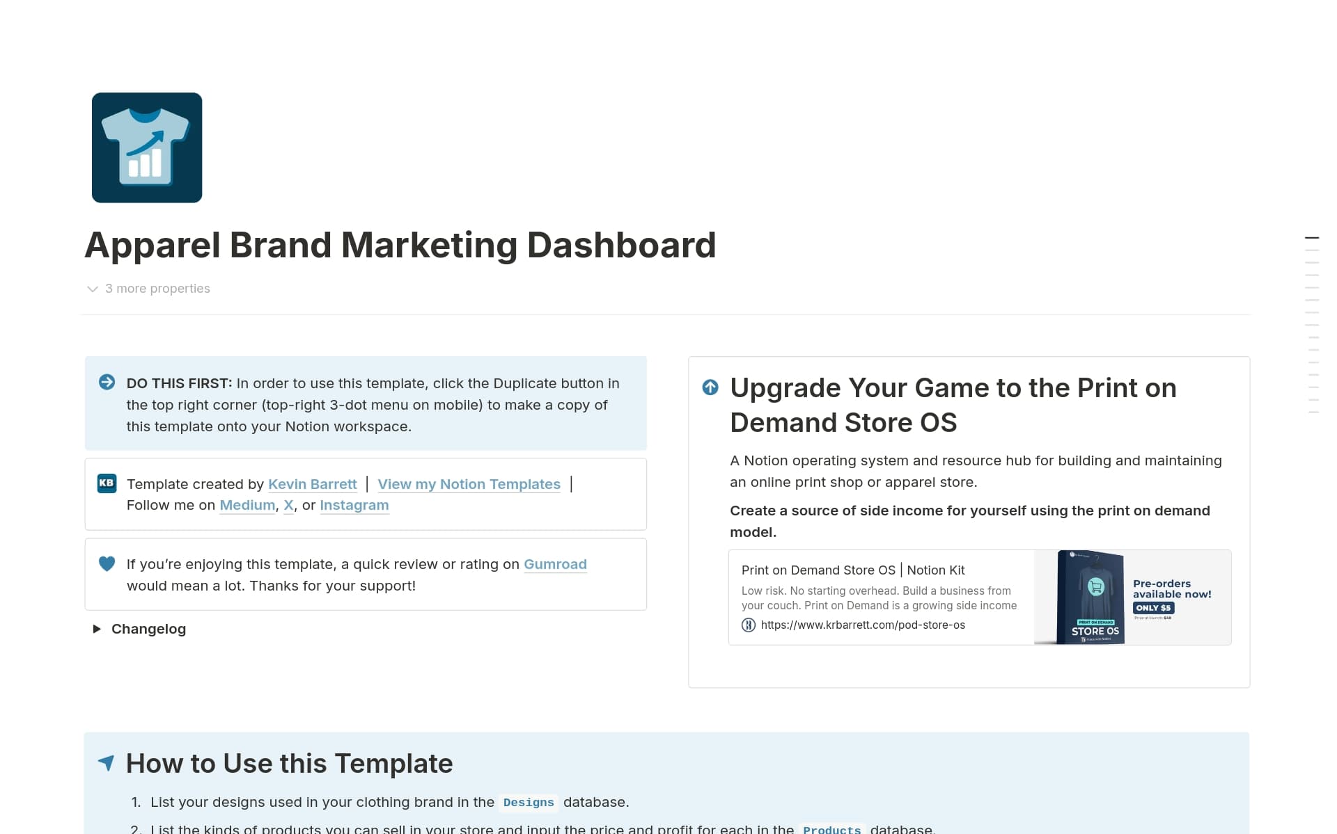 A template preview for Apparel Brand Marketing Dashboard
