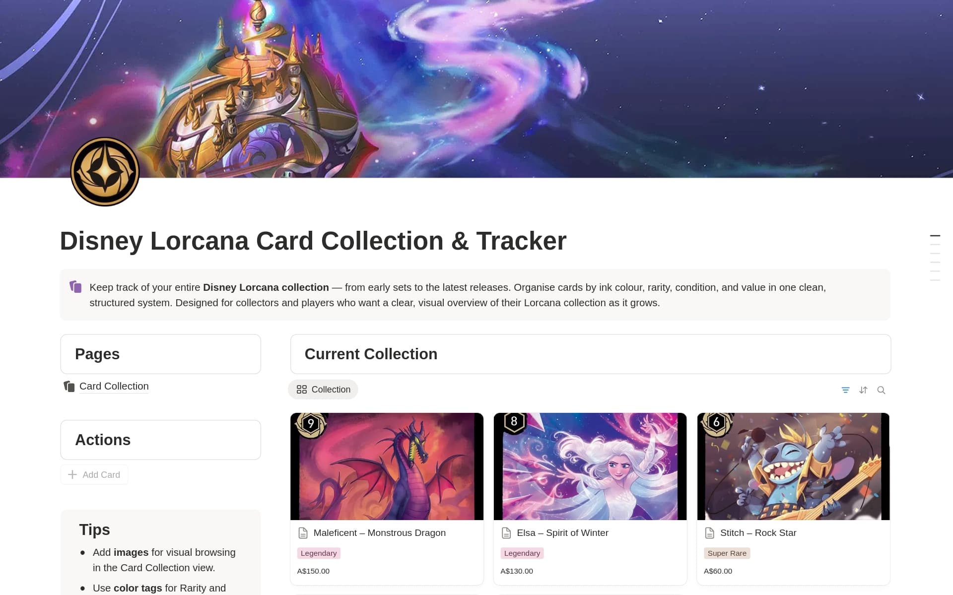 Lorcana Disney Card Game Collection Tracker Lorcana Disney Card Game Collection Tracker
