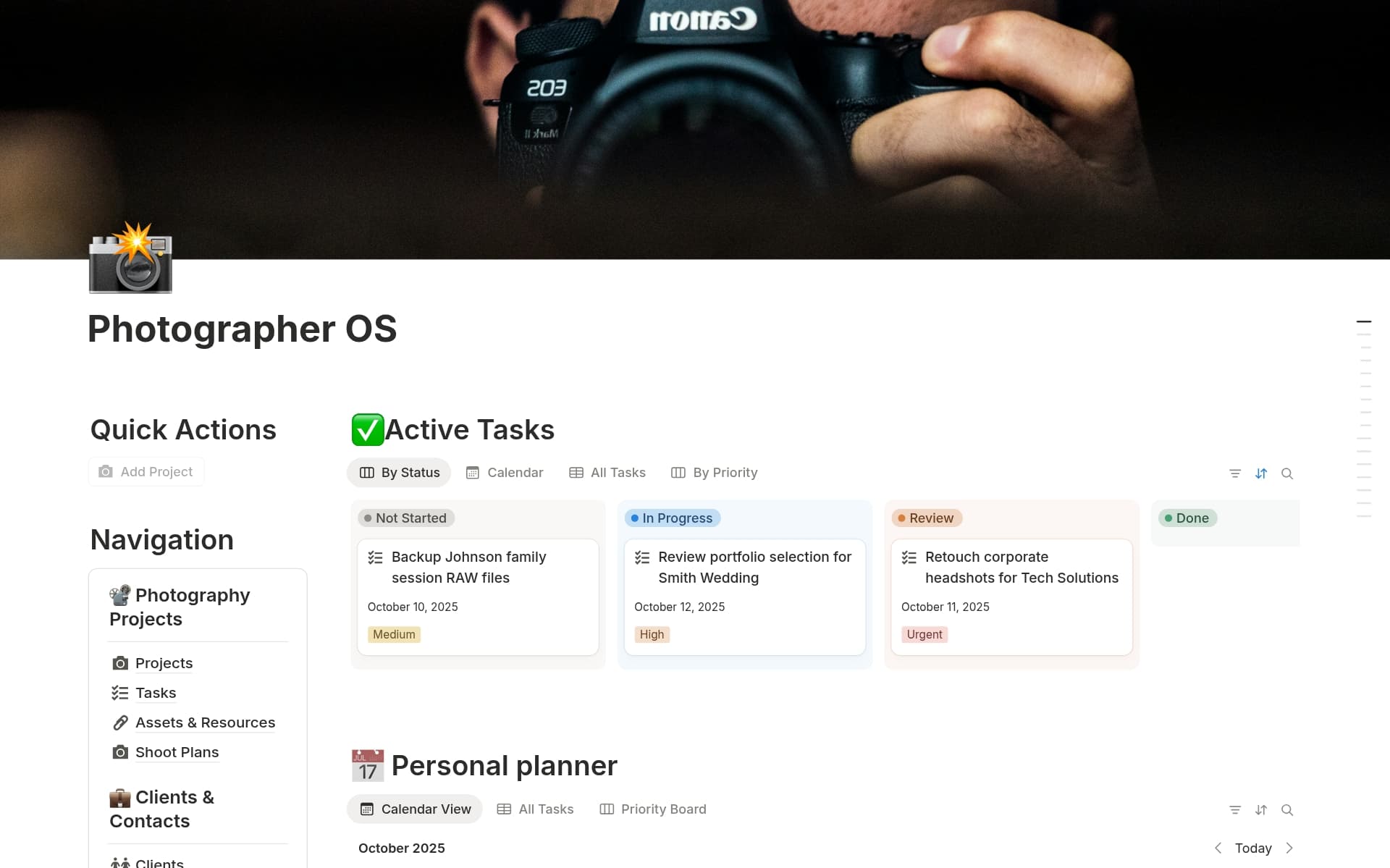 A template preview for Photographer OS