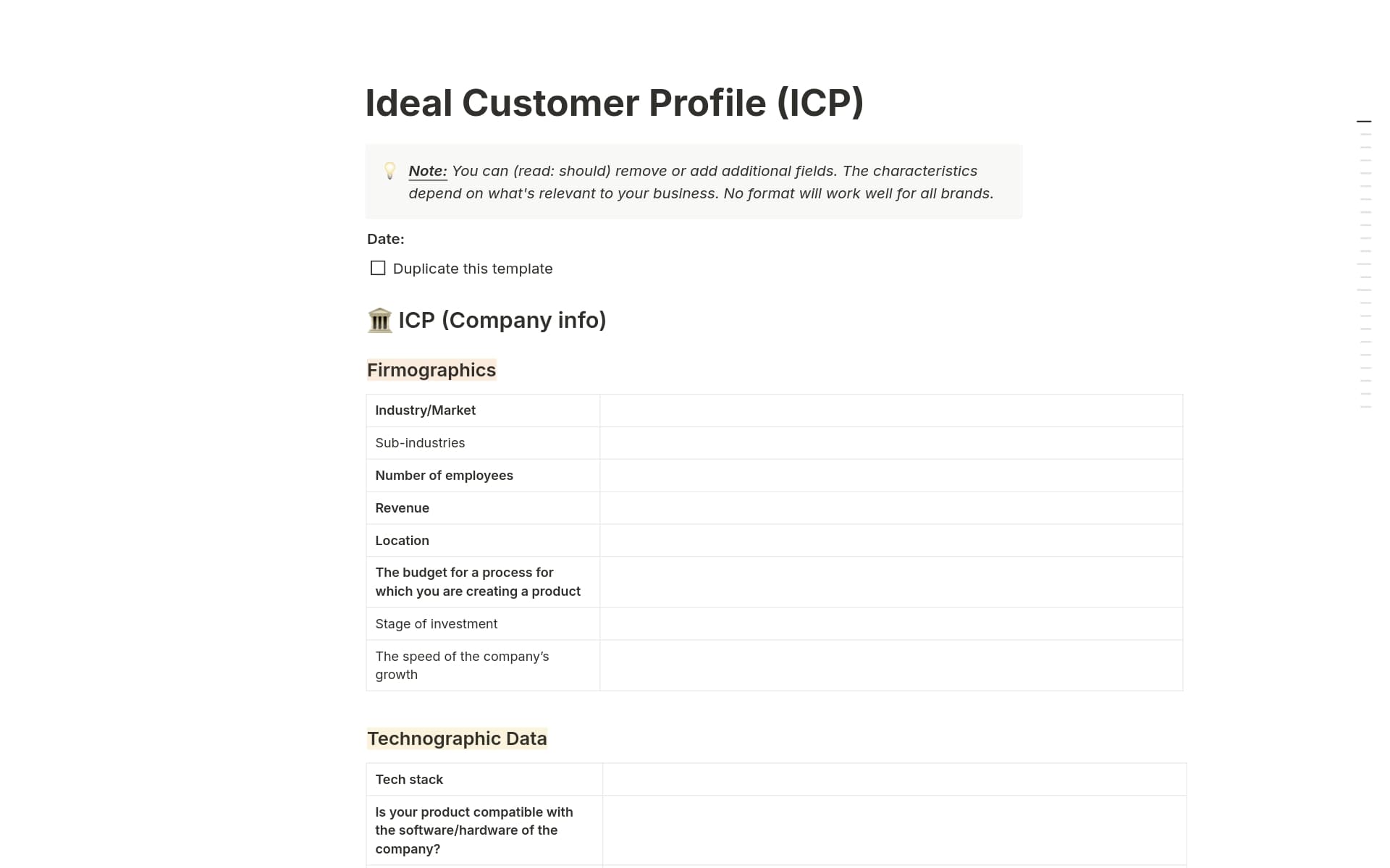 A template preview for Ideal Customer Profile (ICP)