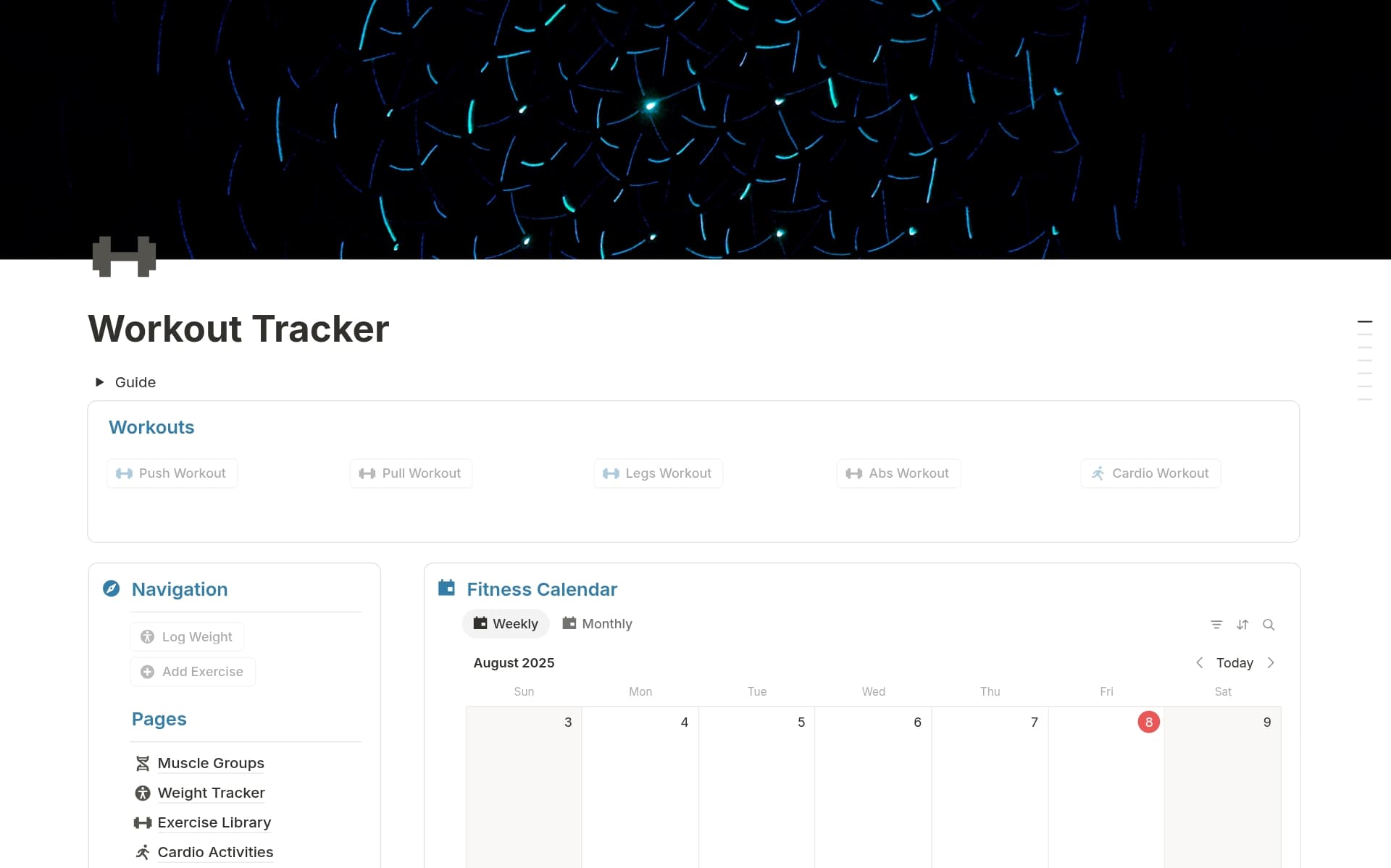 A template preview for Workout Tracker