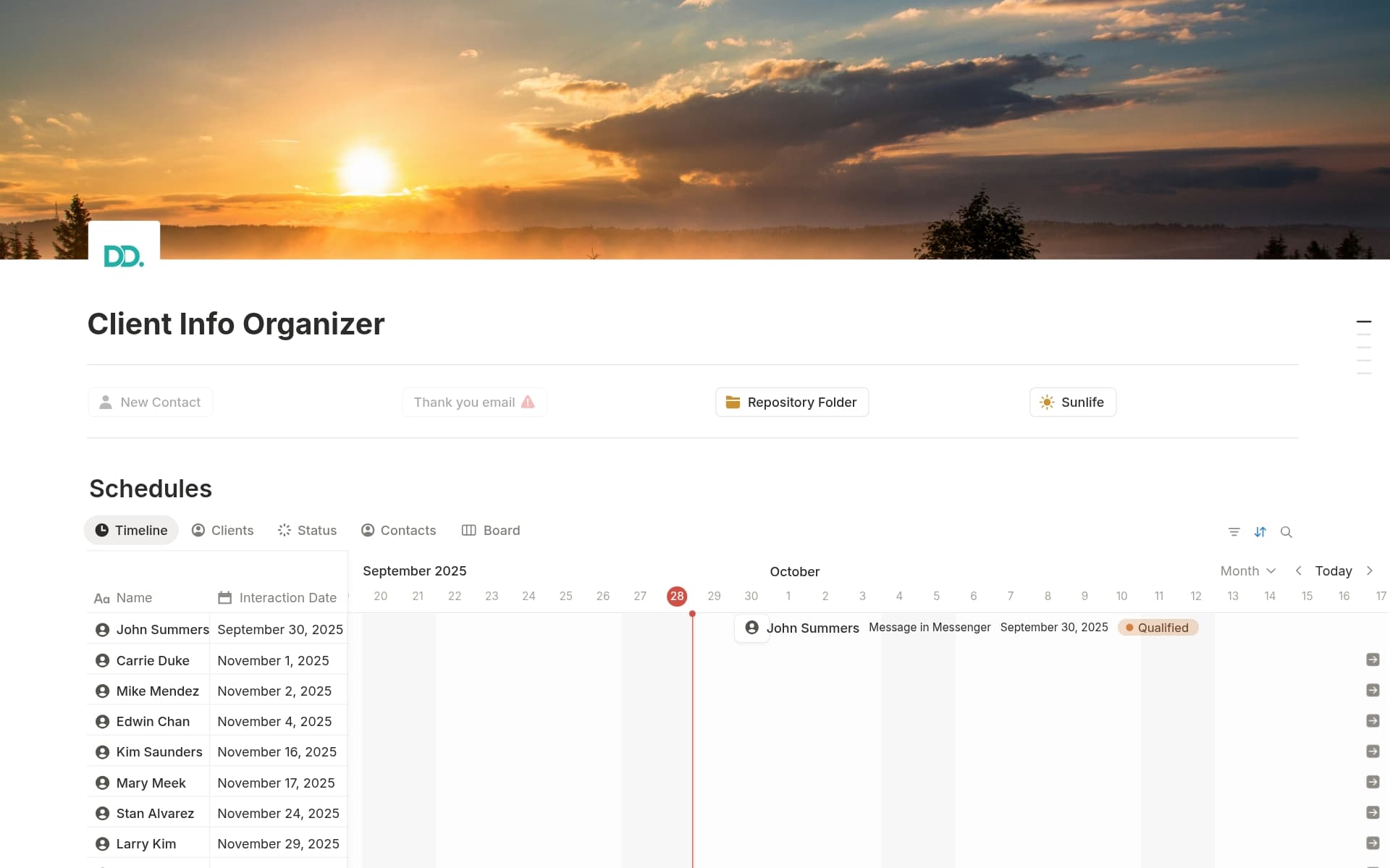 A template preview for Client Info Organizer