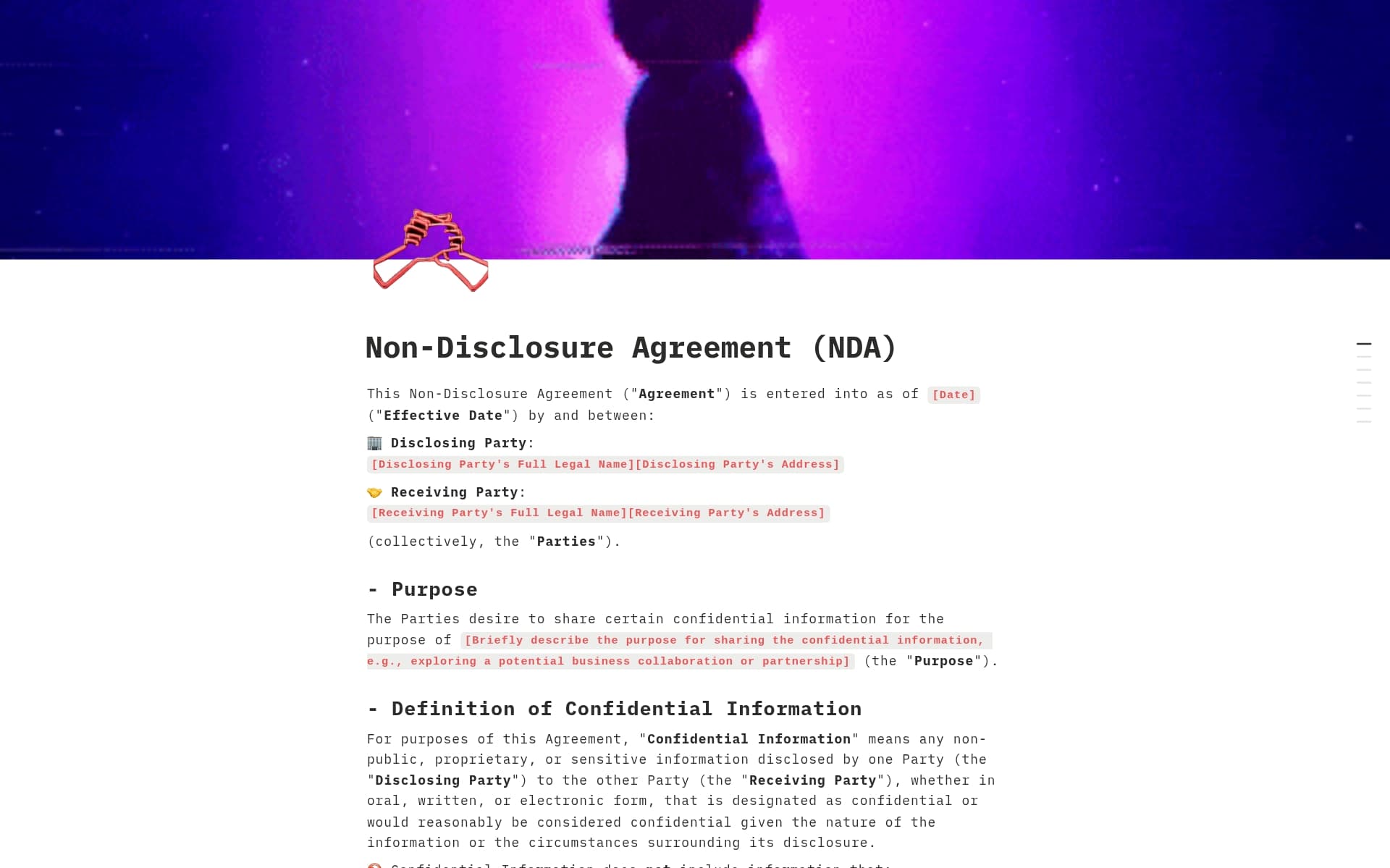 A template preview for Non-Disclosure Agreement (NDA)