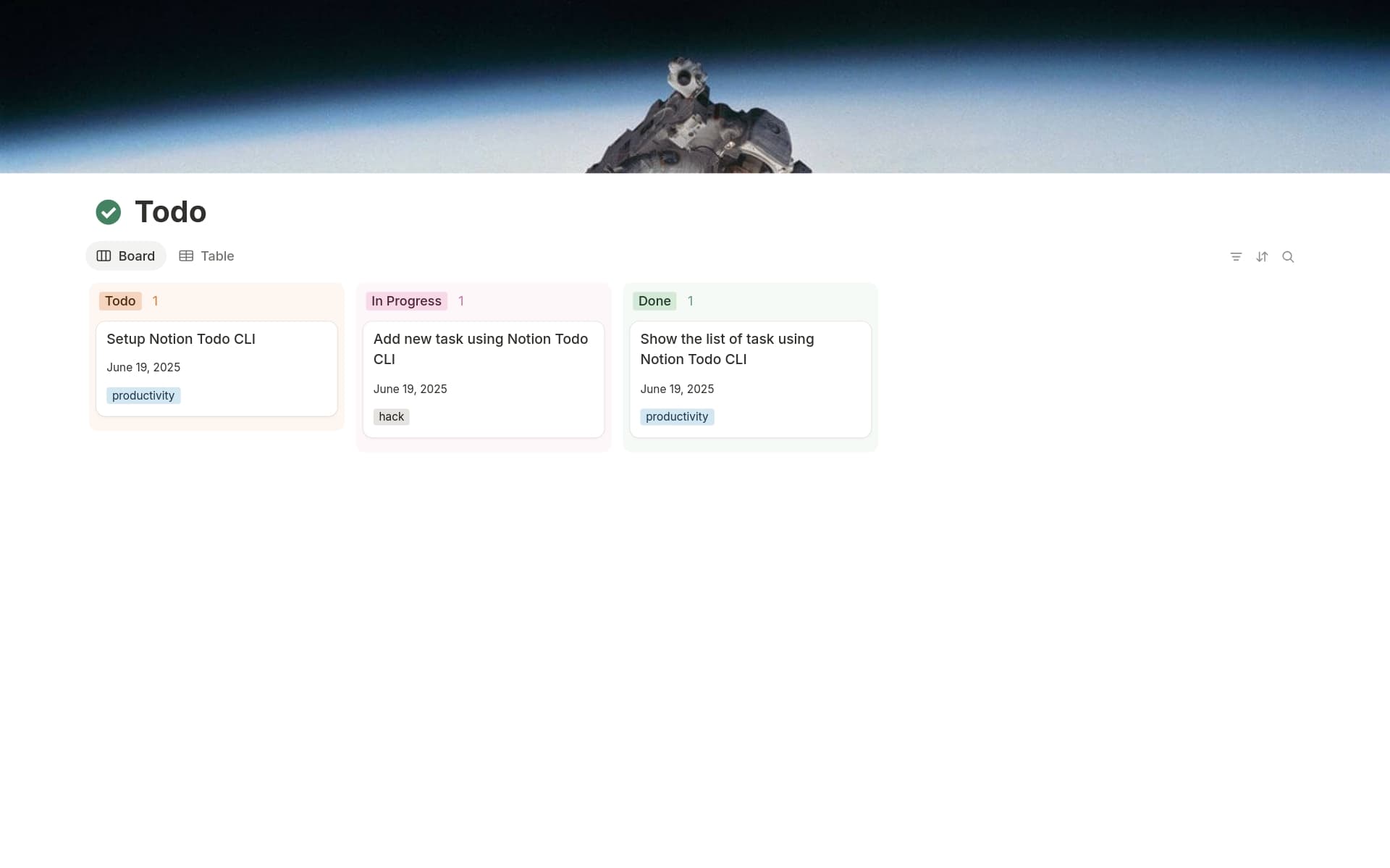 A template preview for Todo