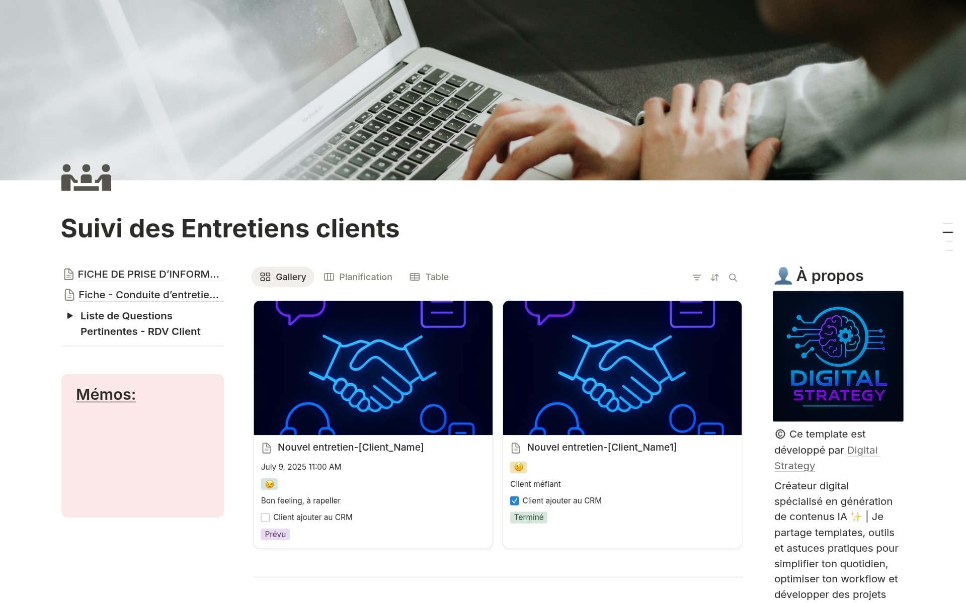 Aperçu du modèle de Gestion des entretiens clients-full version