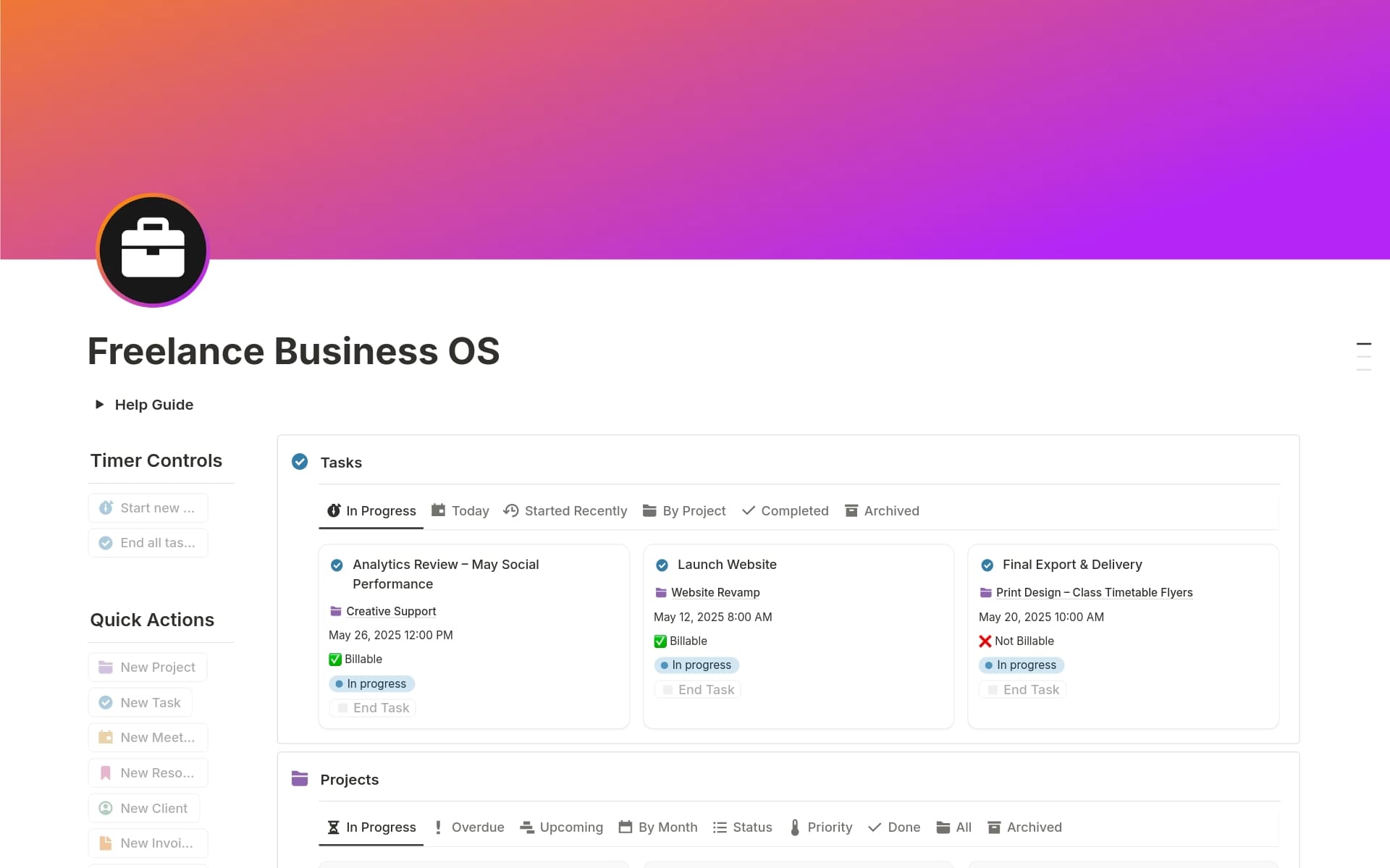 A template preview for Freelance OS – Clients, Projects & Invoices