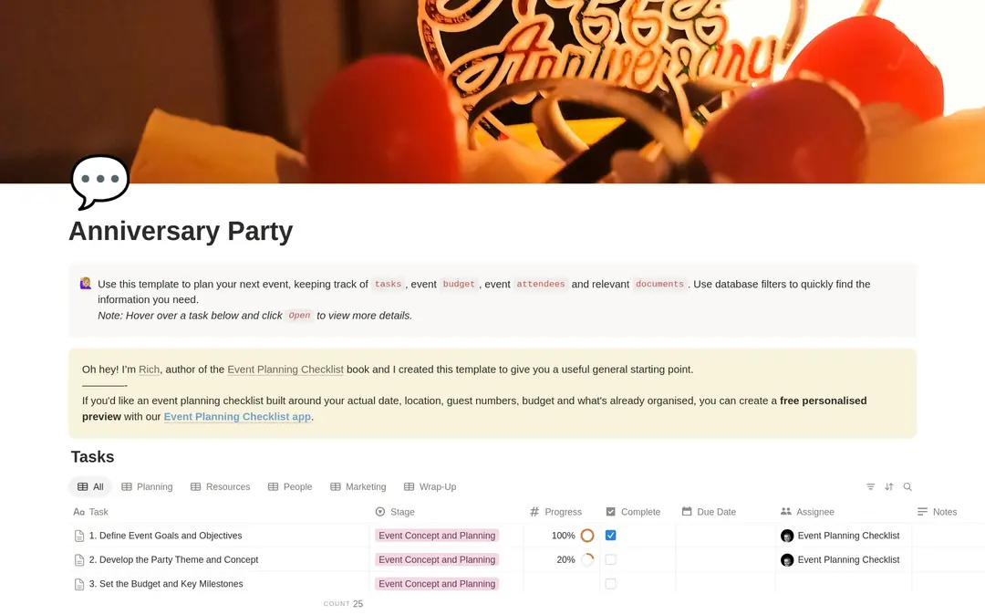 Anniversary Party Planning Checklist preview