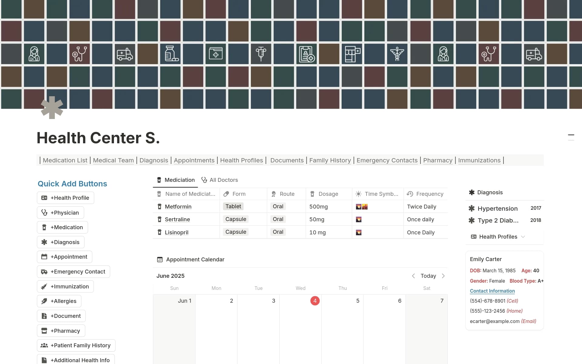 A template preview for Health Center S.