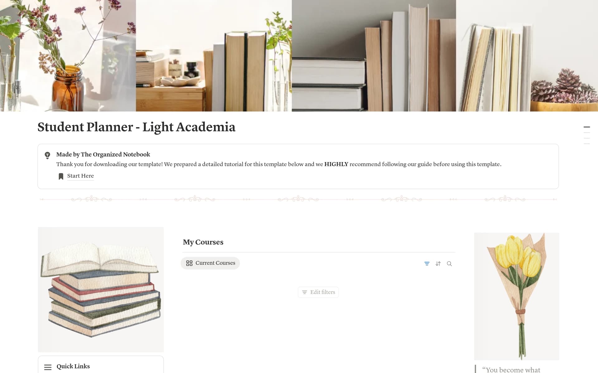 A template preview for Student Planner - Light Academia Theme