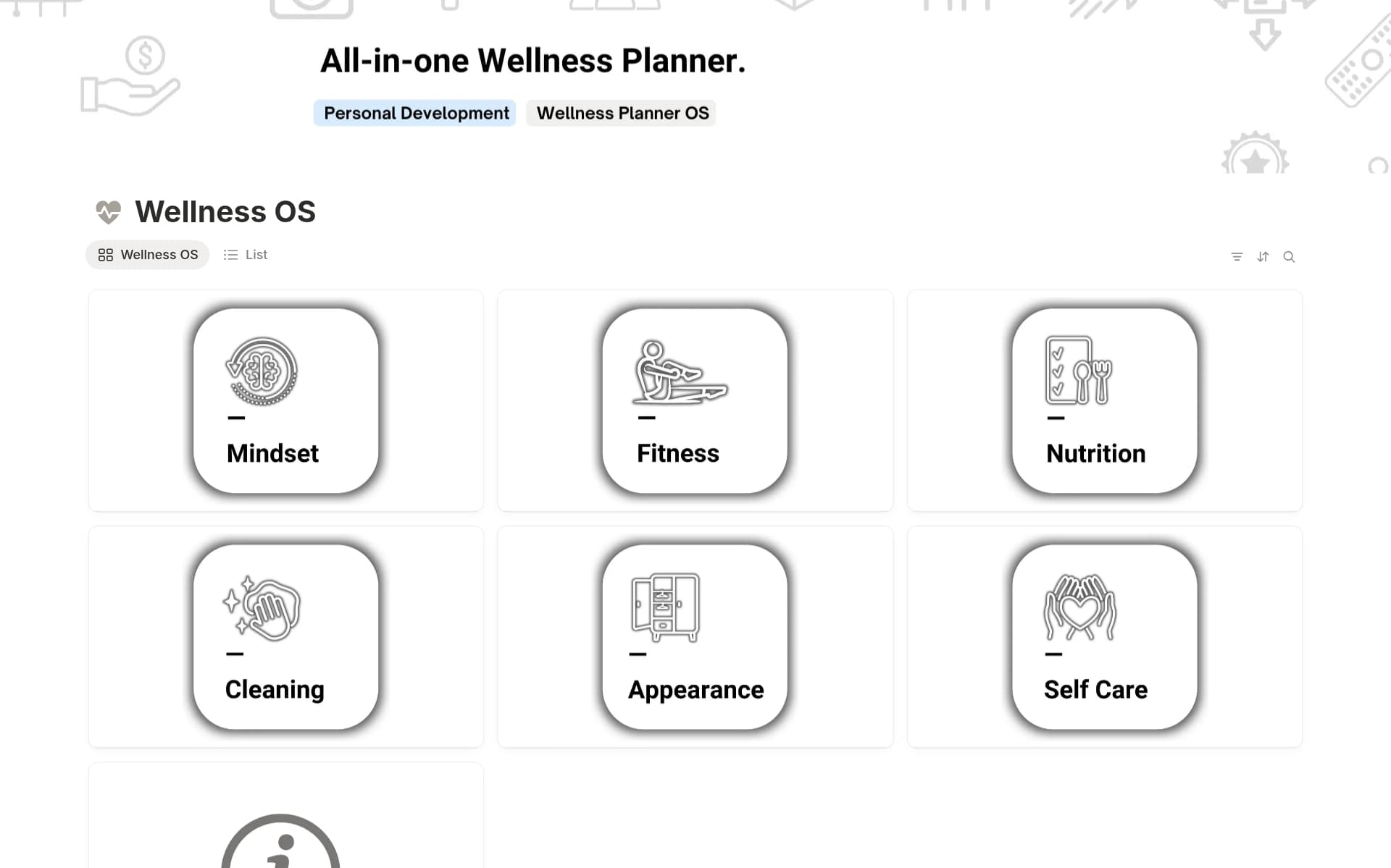 A template preview for Wellness Planner OS