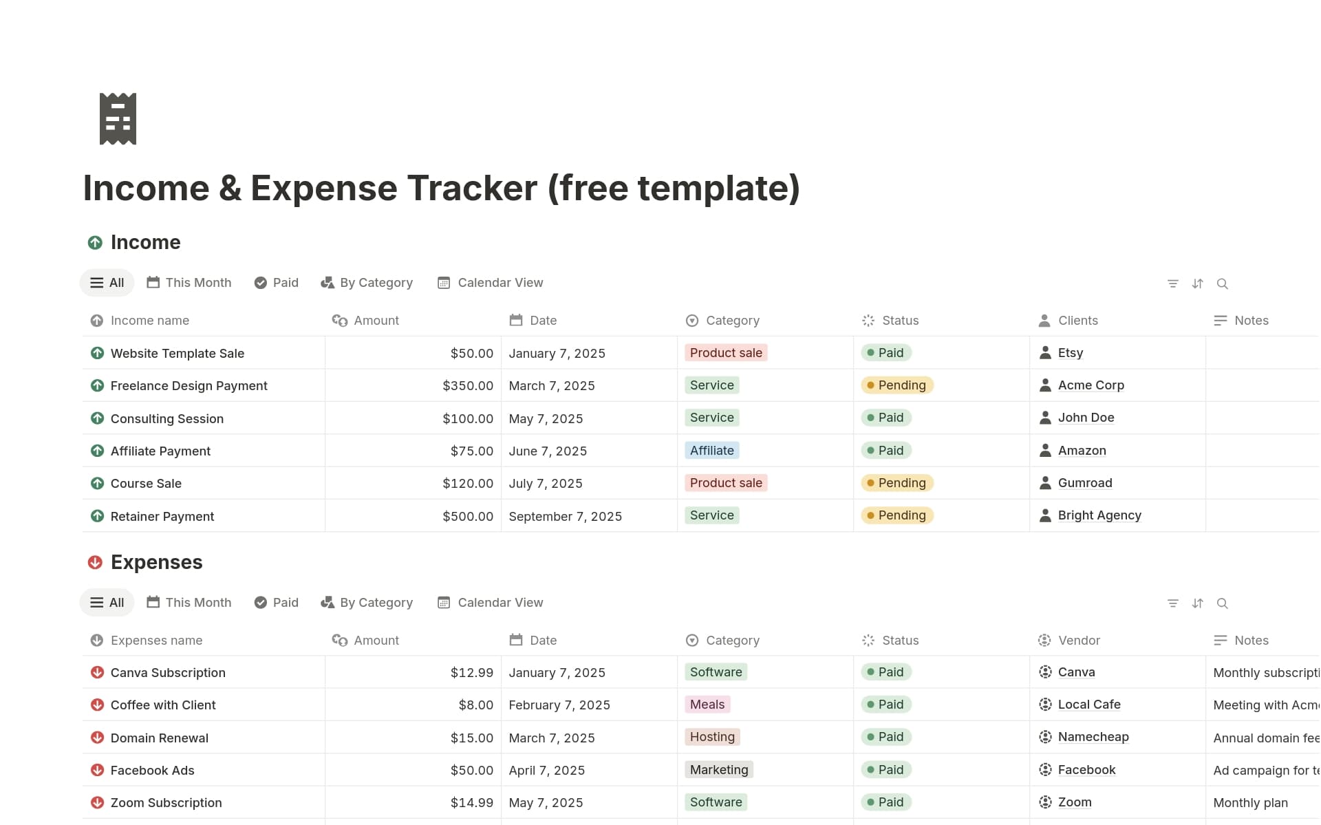 A template preview for Income & Expense Tracker