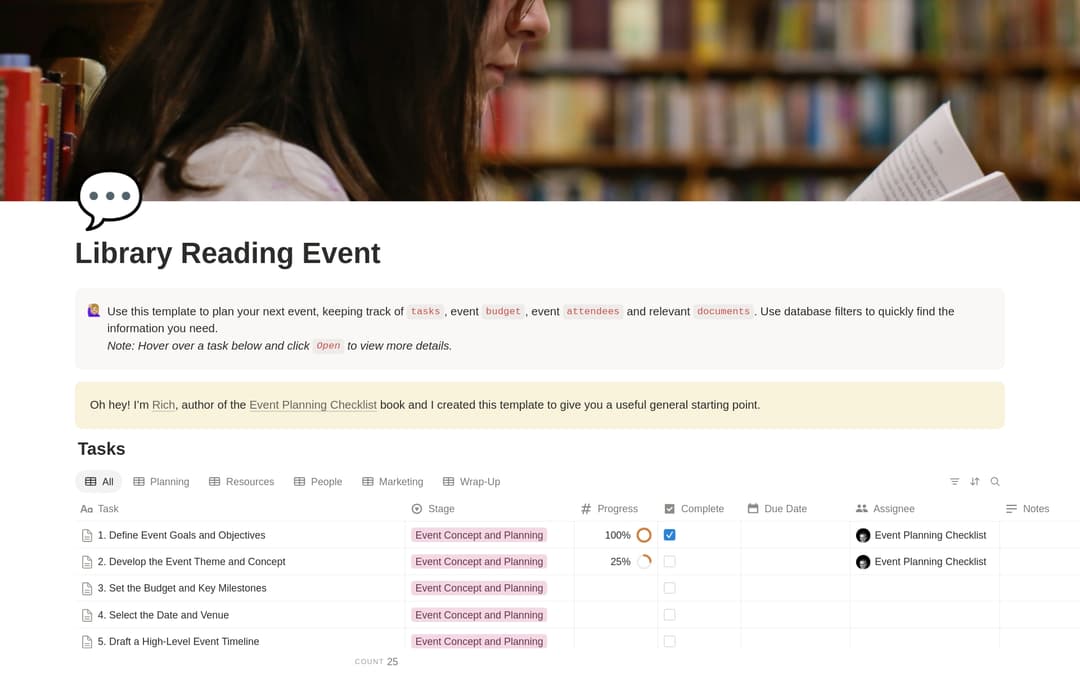 Library Reading Event Planning Checklist preview
