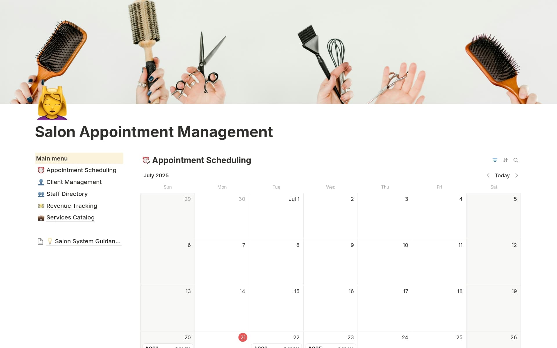A template preview for Salon Appointment Manager