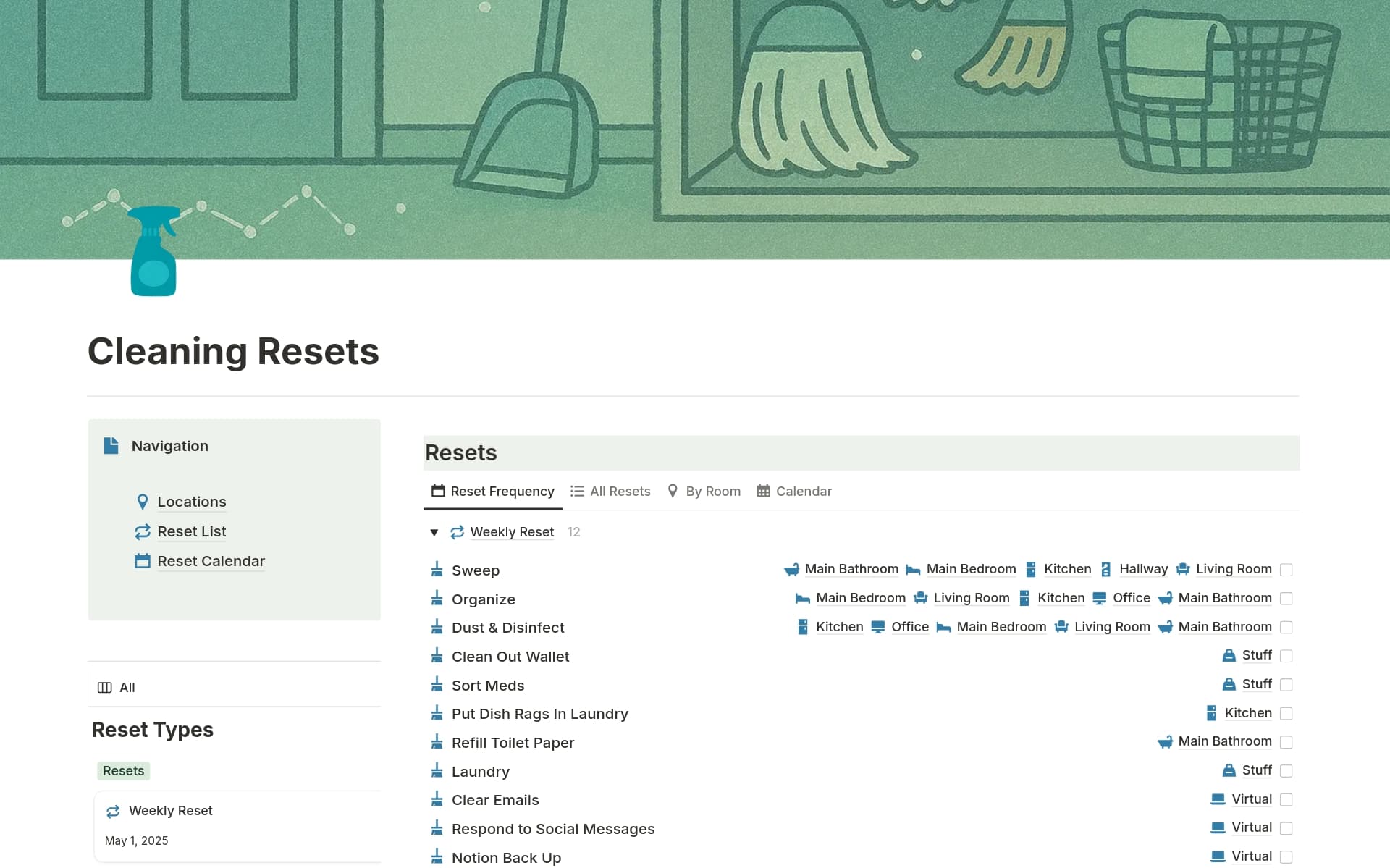 A template preview for Cleaning Resets