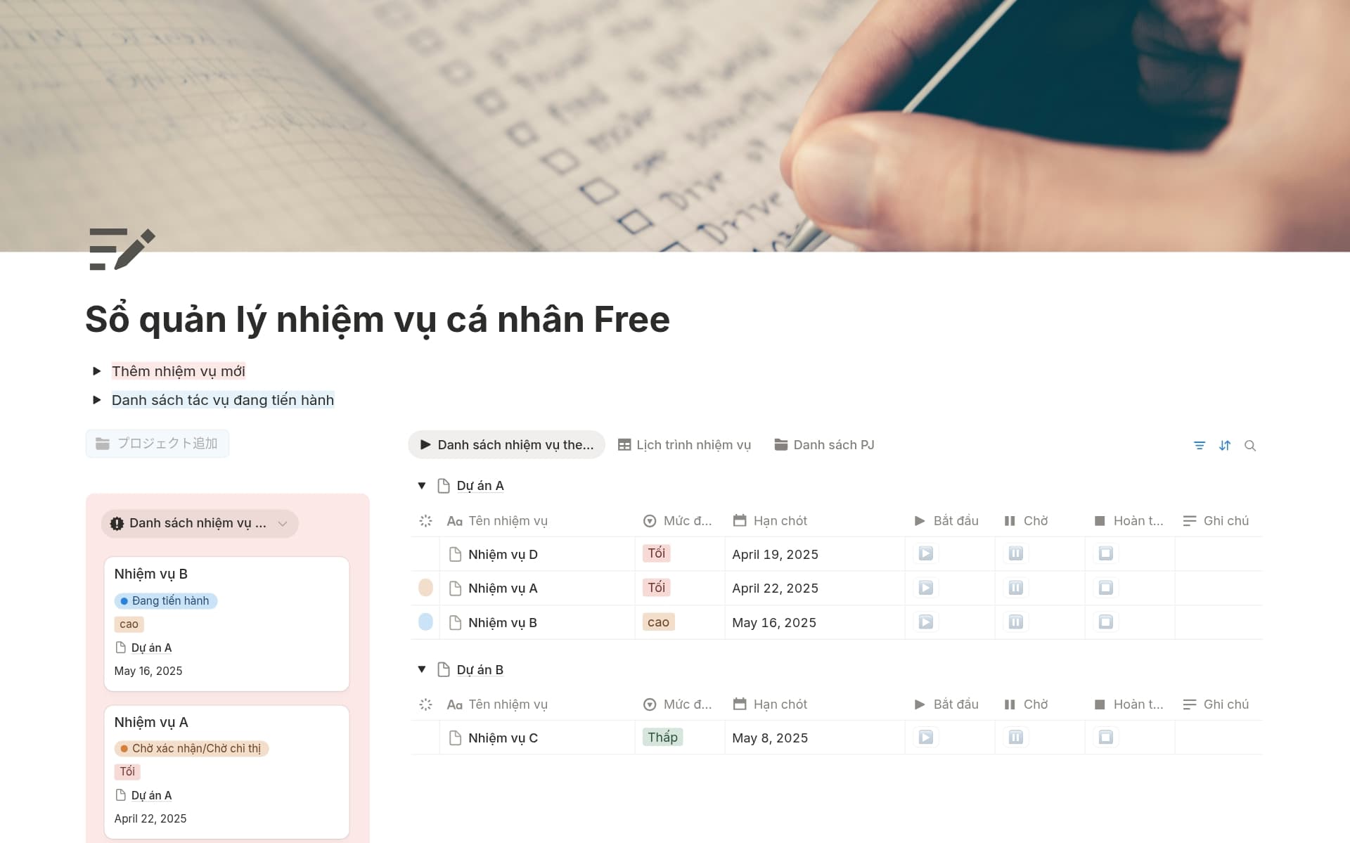 template Notion quản lý công việc