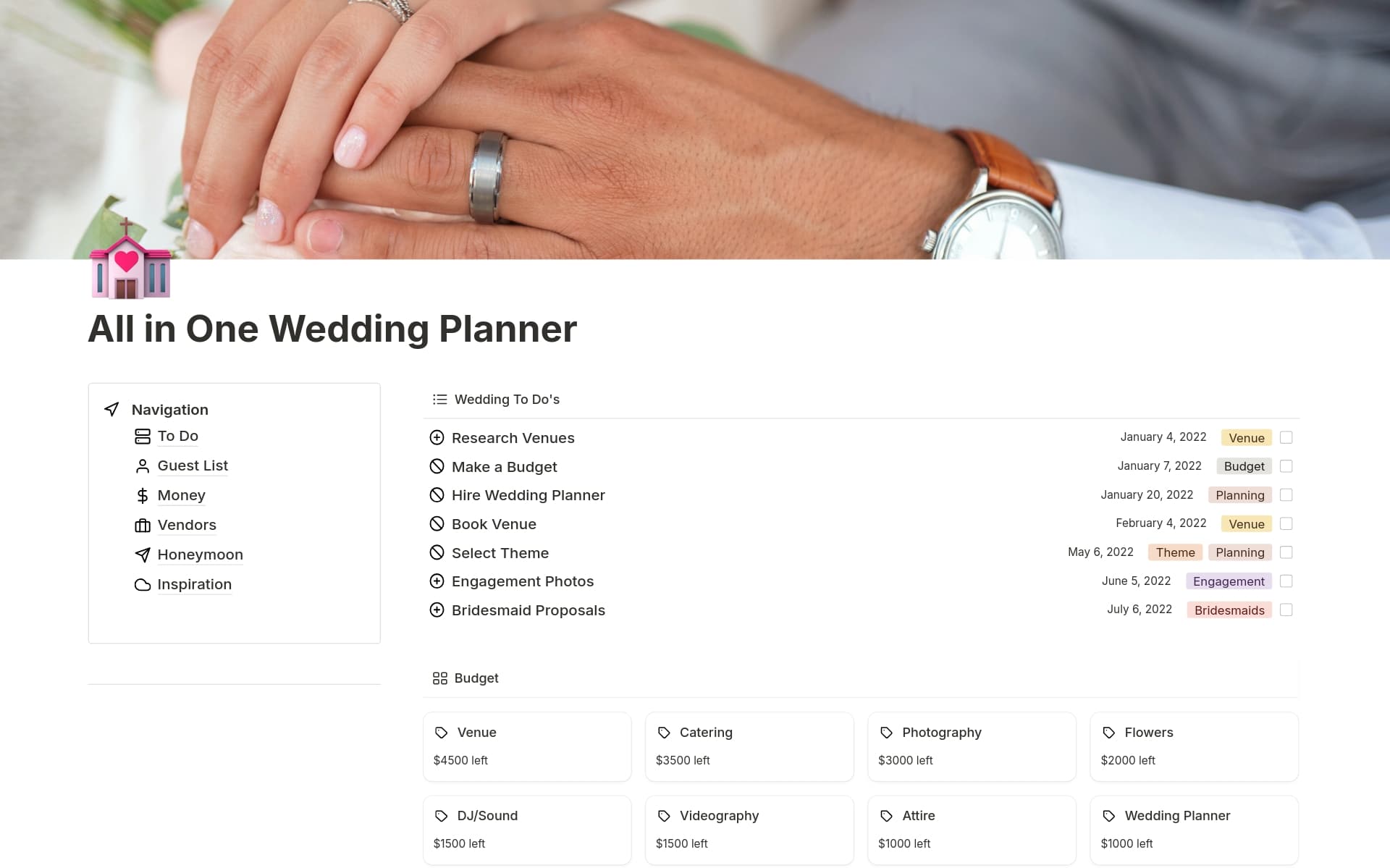 A template preview for All-in-One Wedding Planner