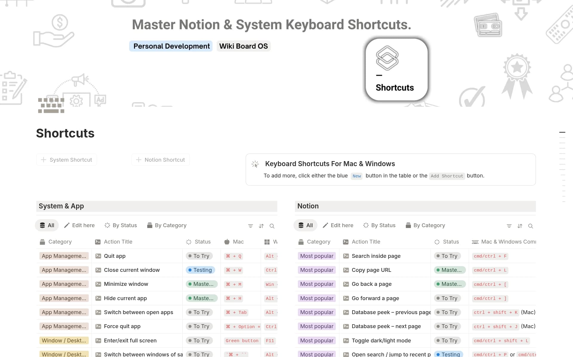 A template preview for Shortcuts