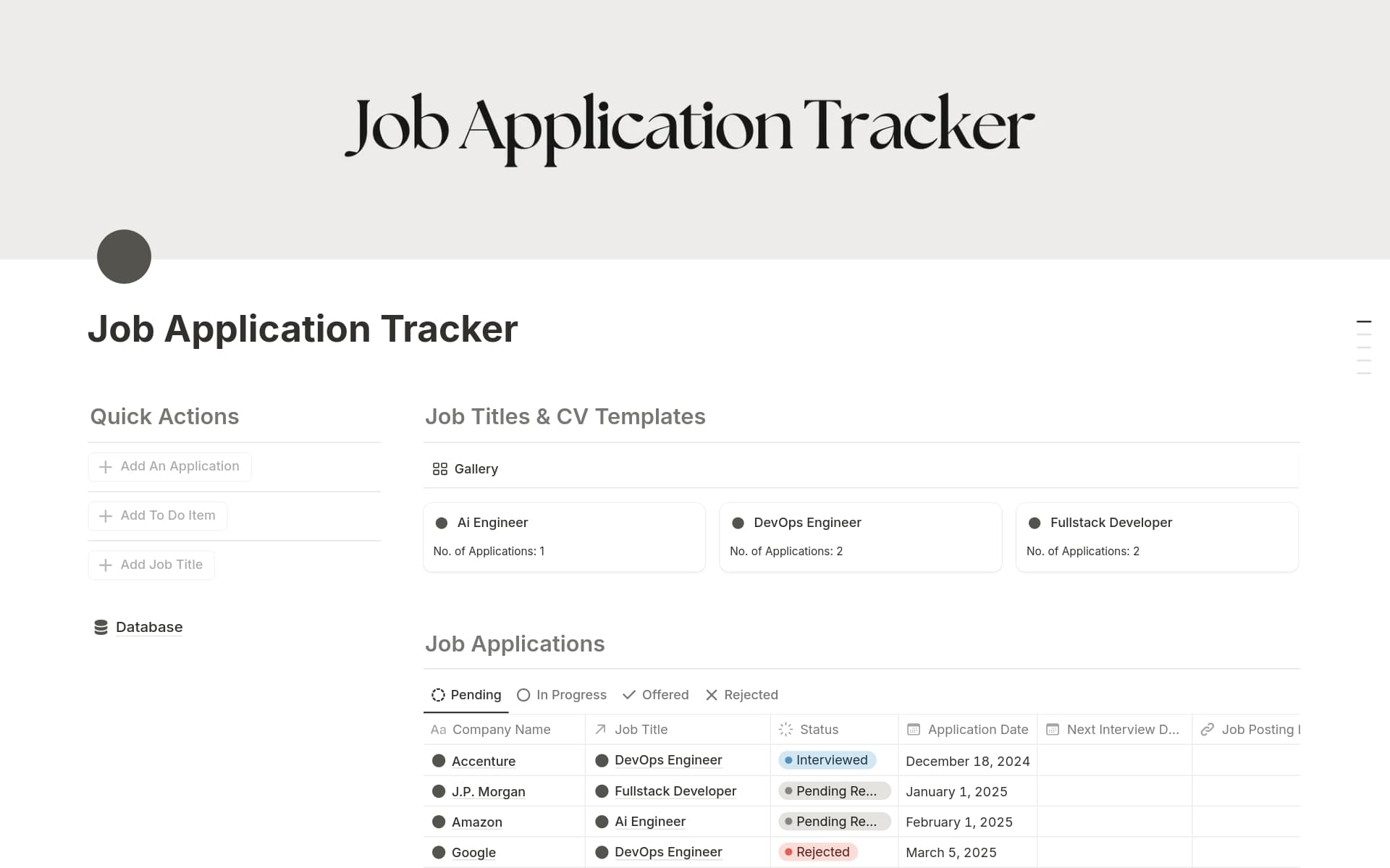 A template preview for Job Application Tracker & Organizer