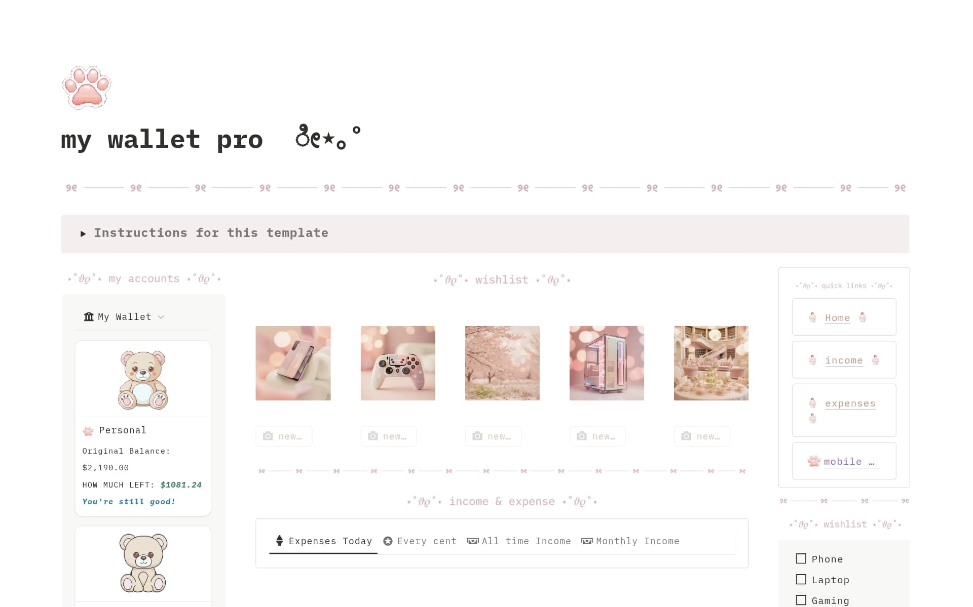 A template preview for Aesthetic Finance Tracker
