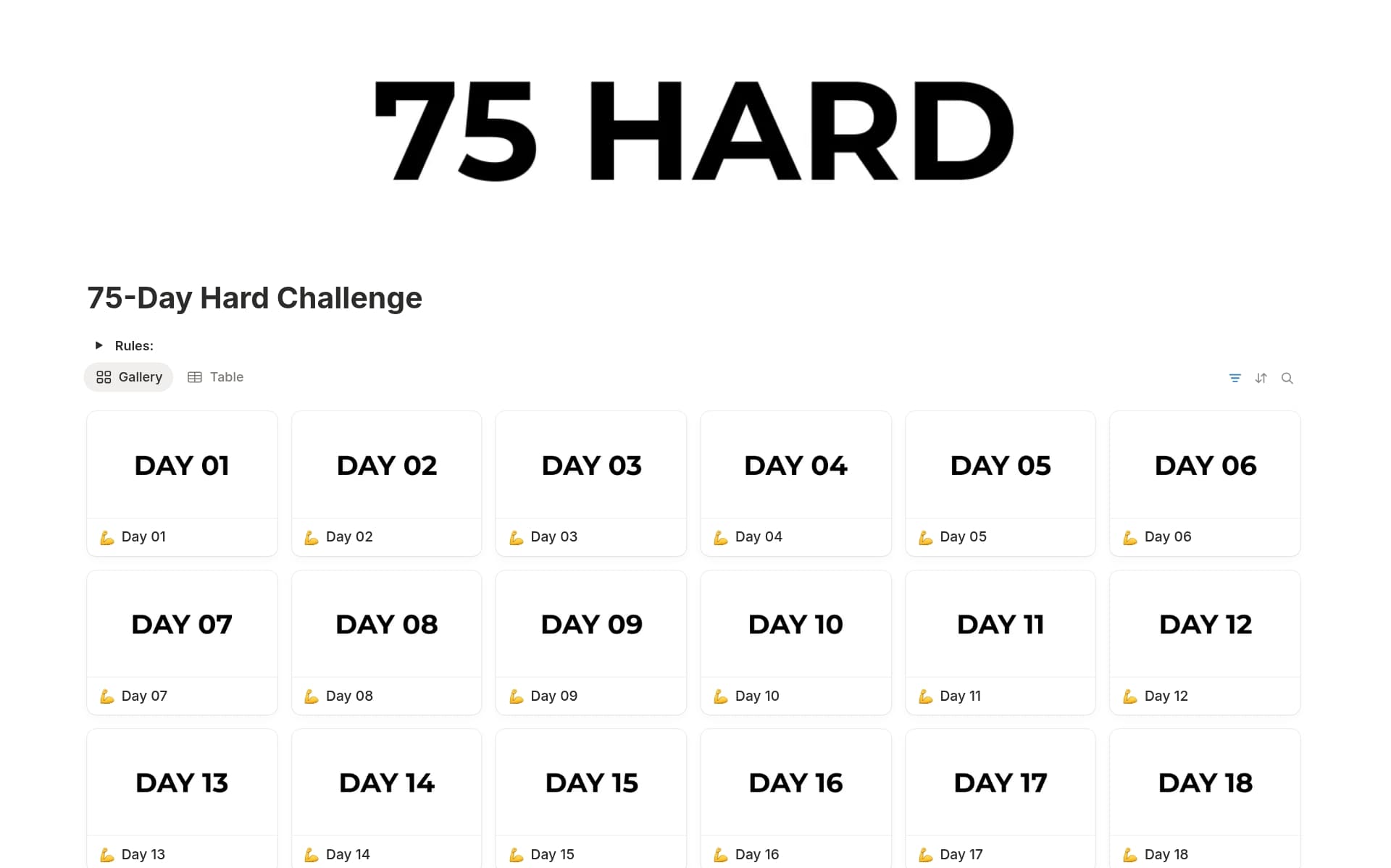 A template preview for 75 Hard Challenge