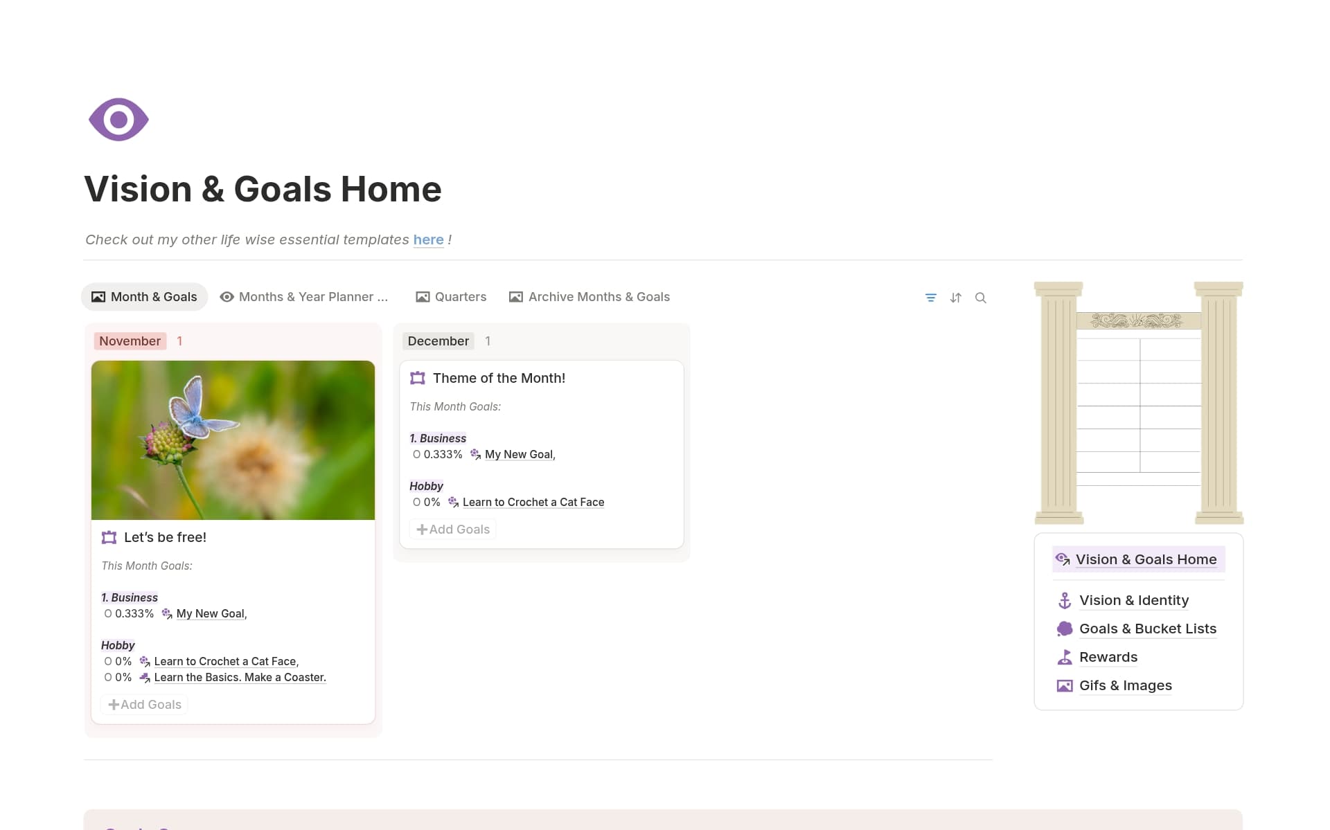 A template preview for Vision & Goal Planner | Start forward, Efficient