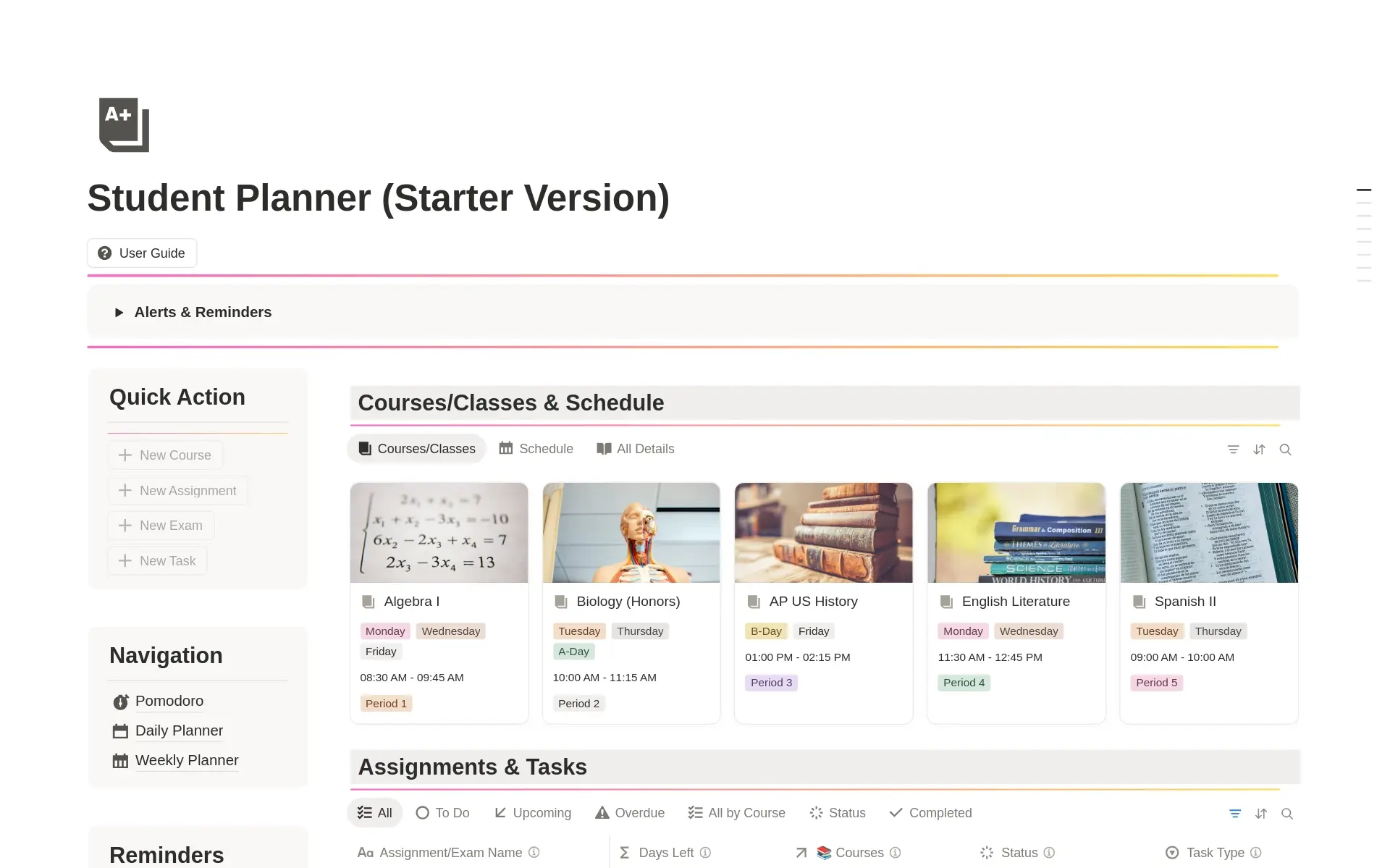 Student Planner Starter Version template preview
