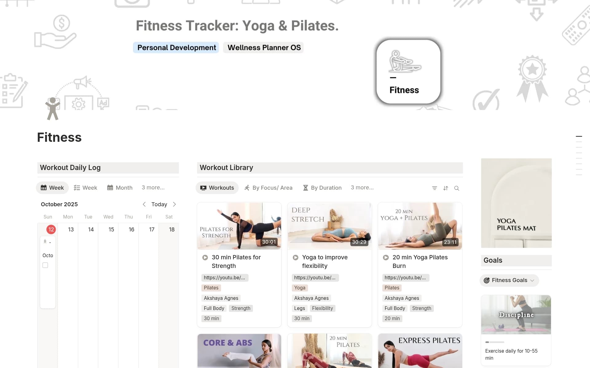 A template preview for Fitness