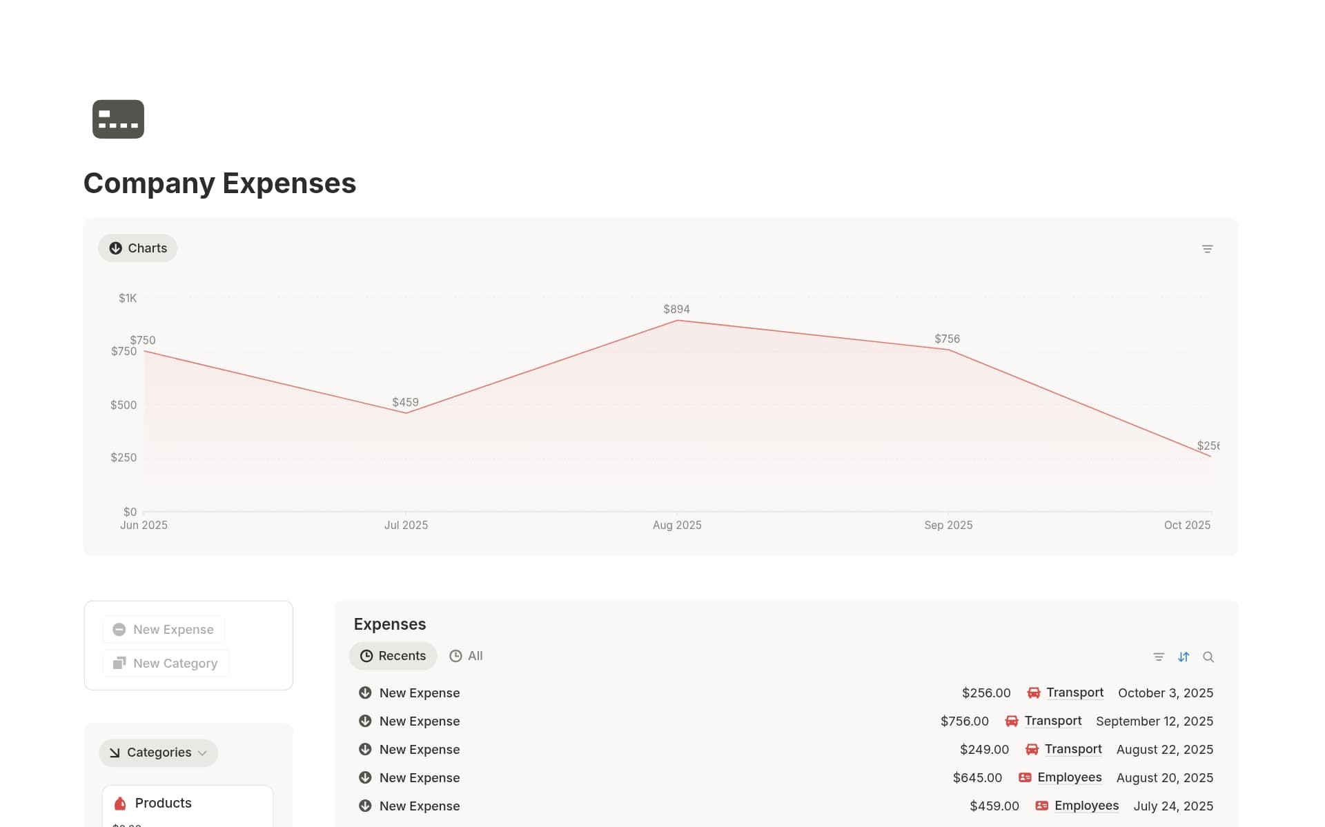 A template preview for Company Expenses