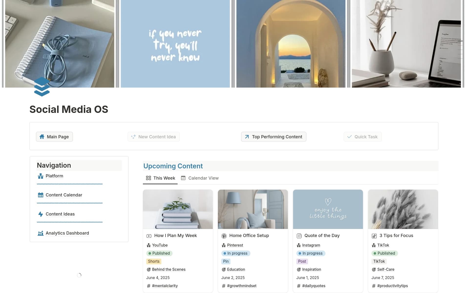 A template preview for Social Media OS