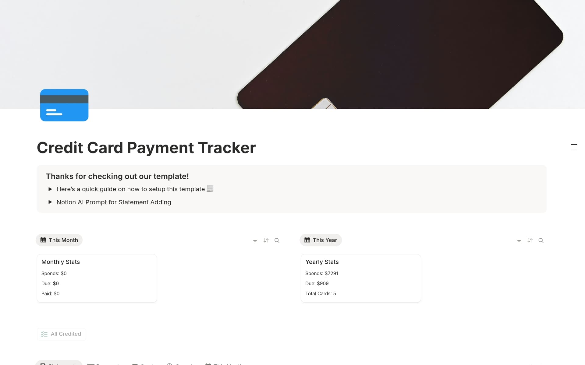 A template preview for Credit Card Payments Tracker