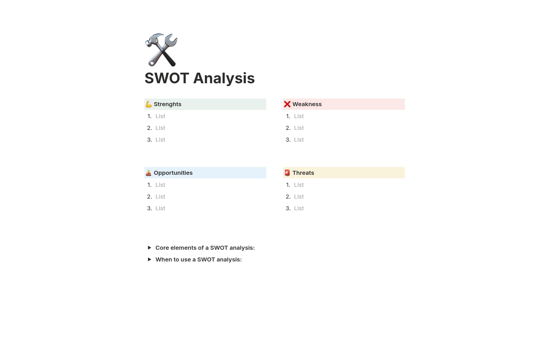 معاينة قالب SWOT analysis